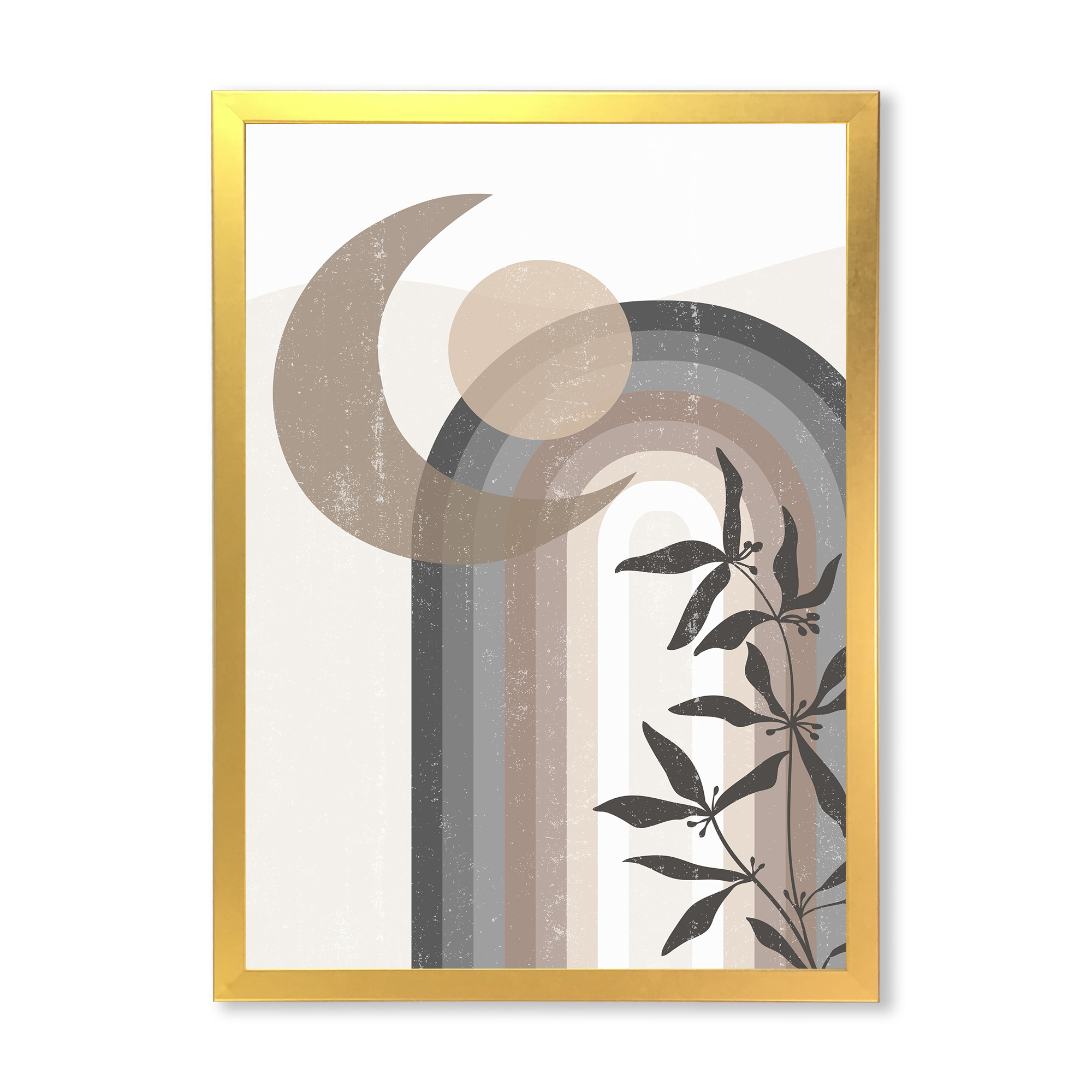 Designart 'Abstract Moon and Sun In Gray and Blue' Modern Framed Art Print