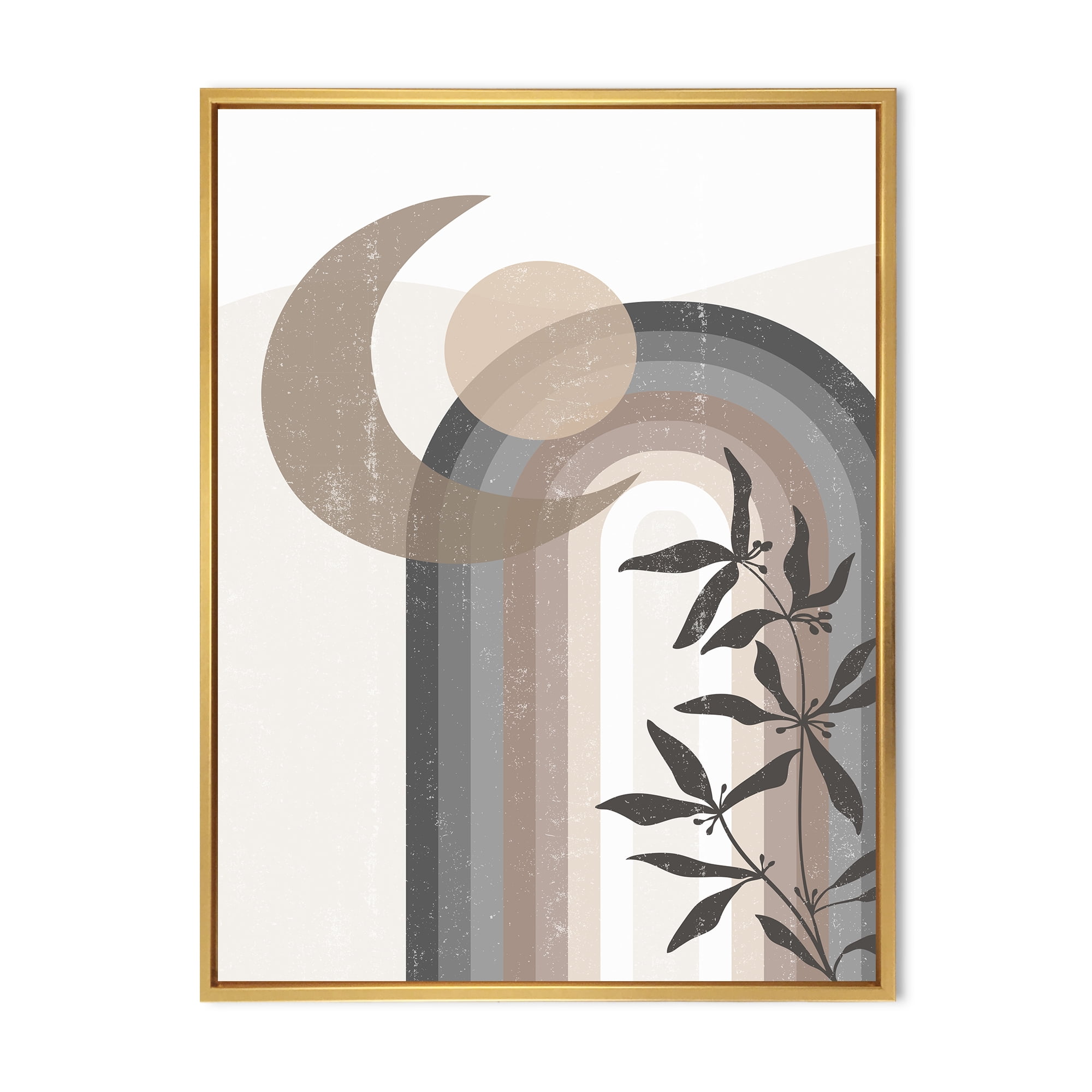 Designart 'Abstract Moon and Sun In Gray and Blue' Modern Framed Canvas Wall Art Print