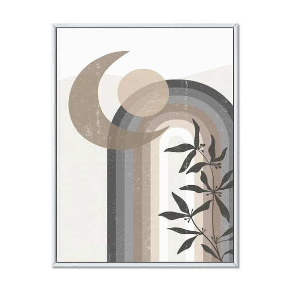 Designart 'Abstract Moon and Sun In Gray and Blue' Modern Framed Canvas Wall Art Print