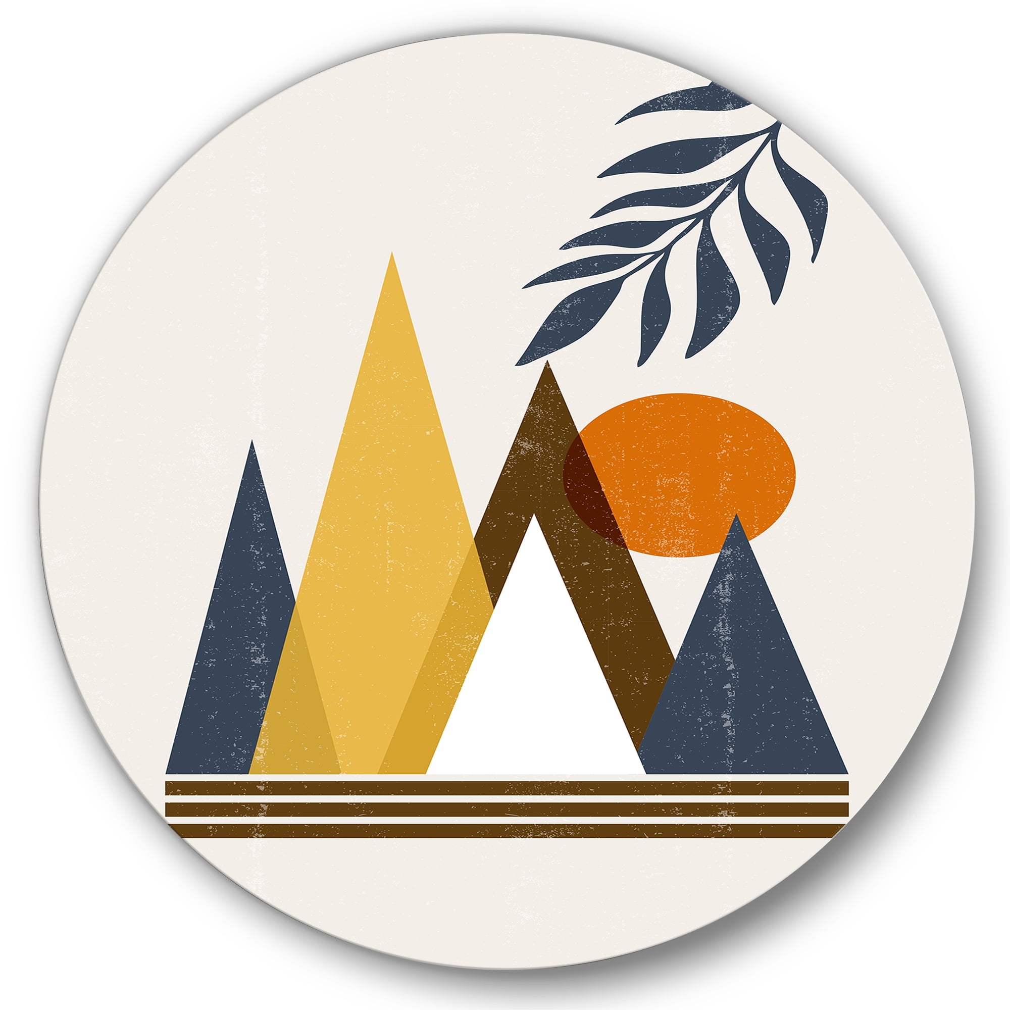 Designart 'Abstract Moon and Sun In Mountains I' Modern Circle Metal Wall Art 36x36 - Disc of 36