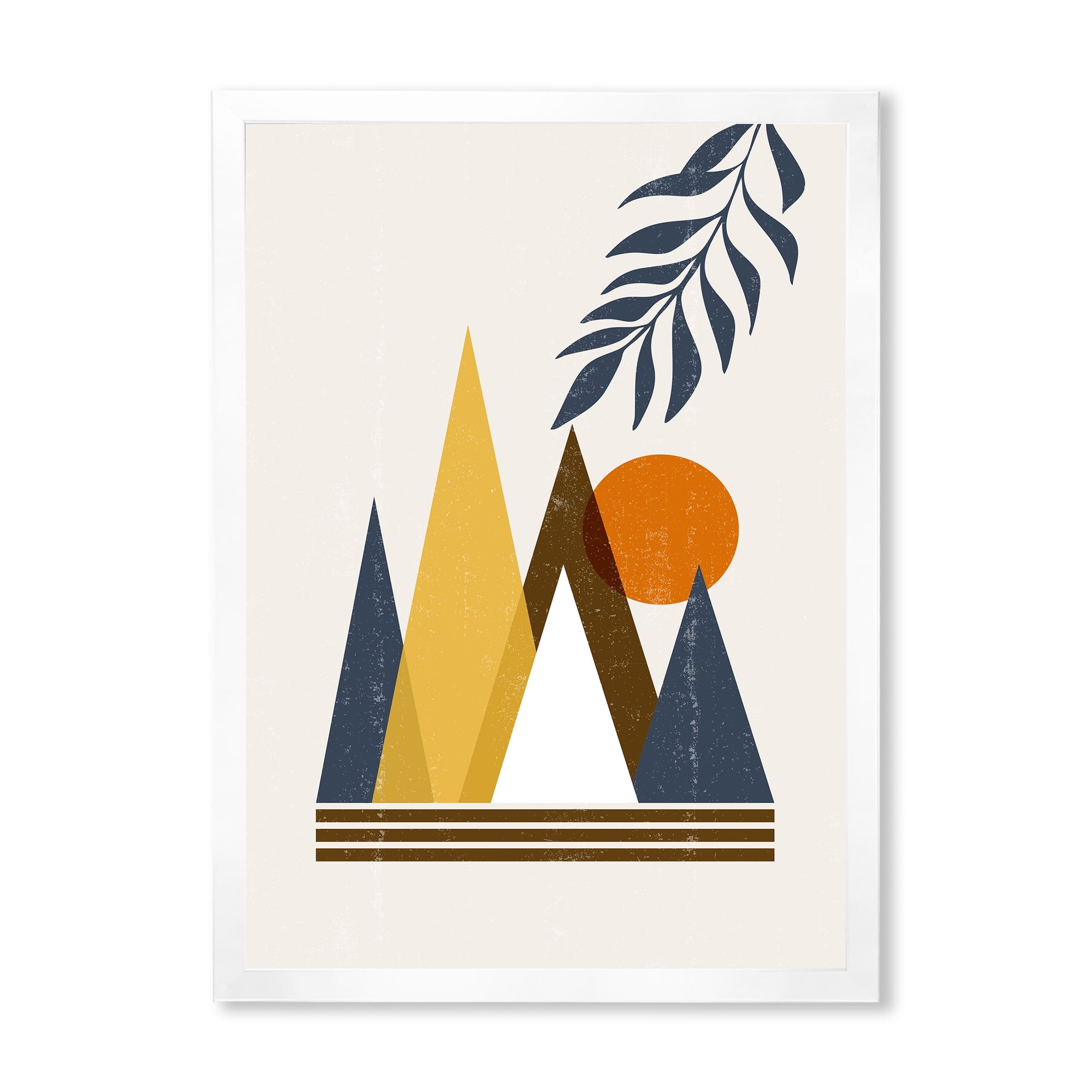 Designart 'Abstract Moon and Sun In Mountains I' Modern Framed Art Print