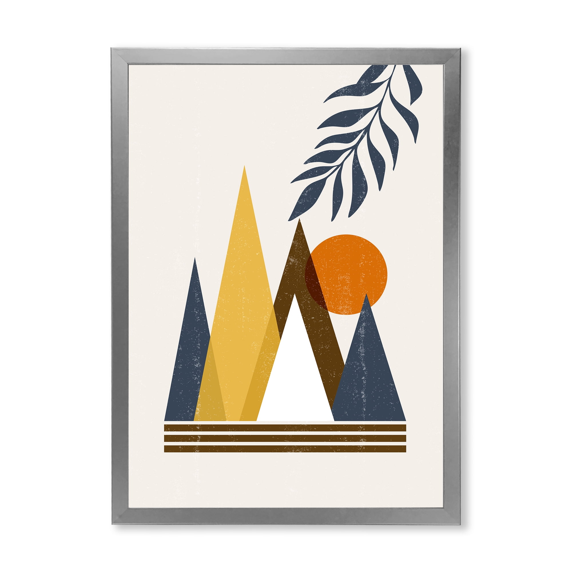 Designart 'Abstract Moon and Sun In Mountains I' Modern Framed Art Print