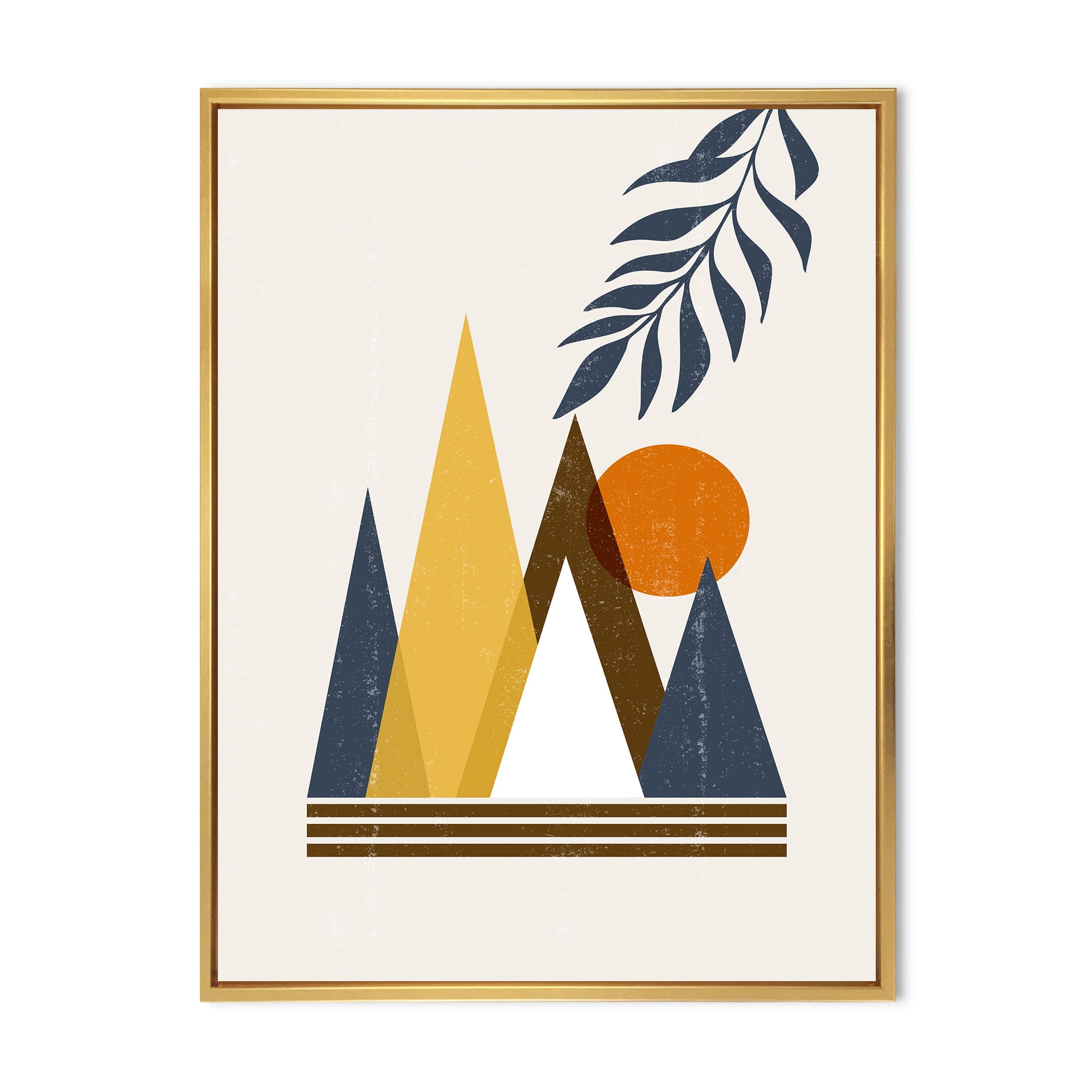Designart 'Abstract Moon and Sun In Mountains I' Modern Framed Canvas Wall Art Print