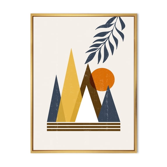 Designart 'Abstract Moon and Sun In Mountains I' Modern Framed Canvas Wall Art Print