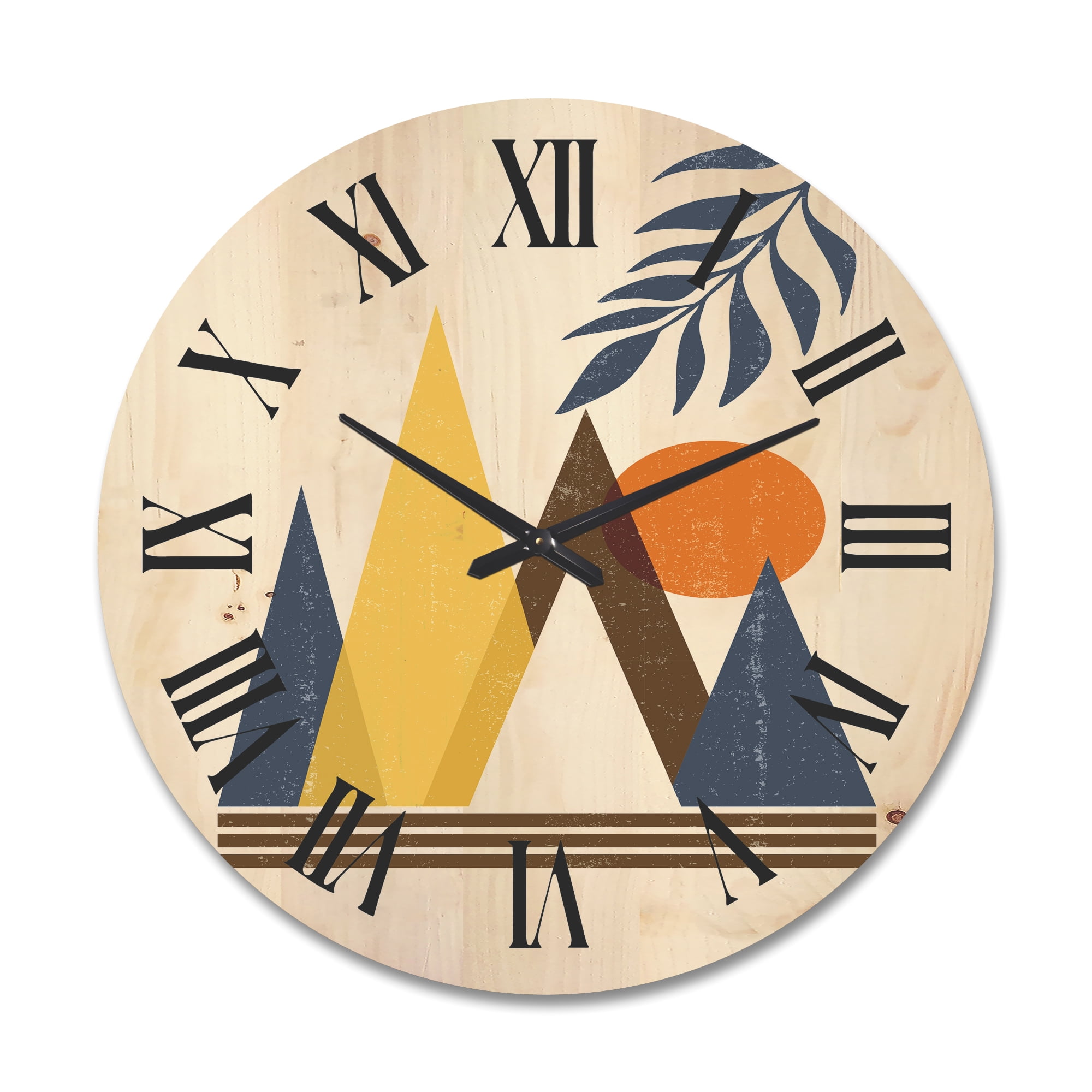 Designart 'Abstract Moon and Sun In Mountains I' Modern Wood Wall Clock