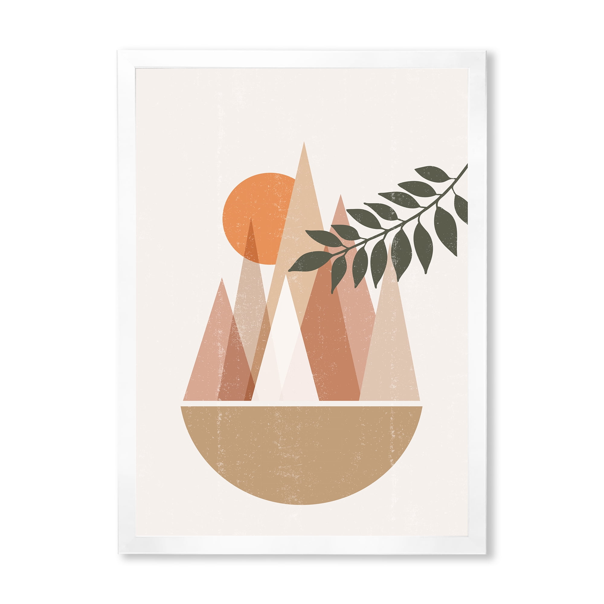 Designart 'Abstract Moon and Sun In Mountains II' Modern Framed Art Print