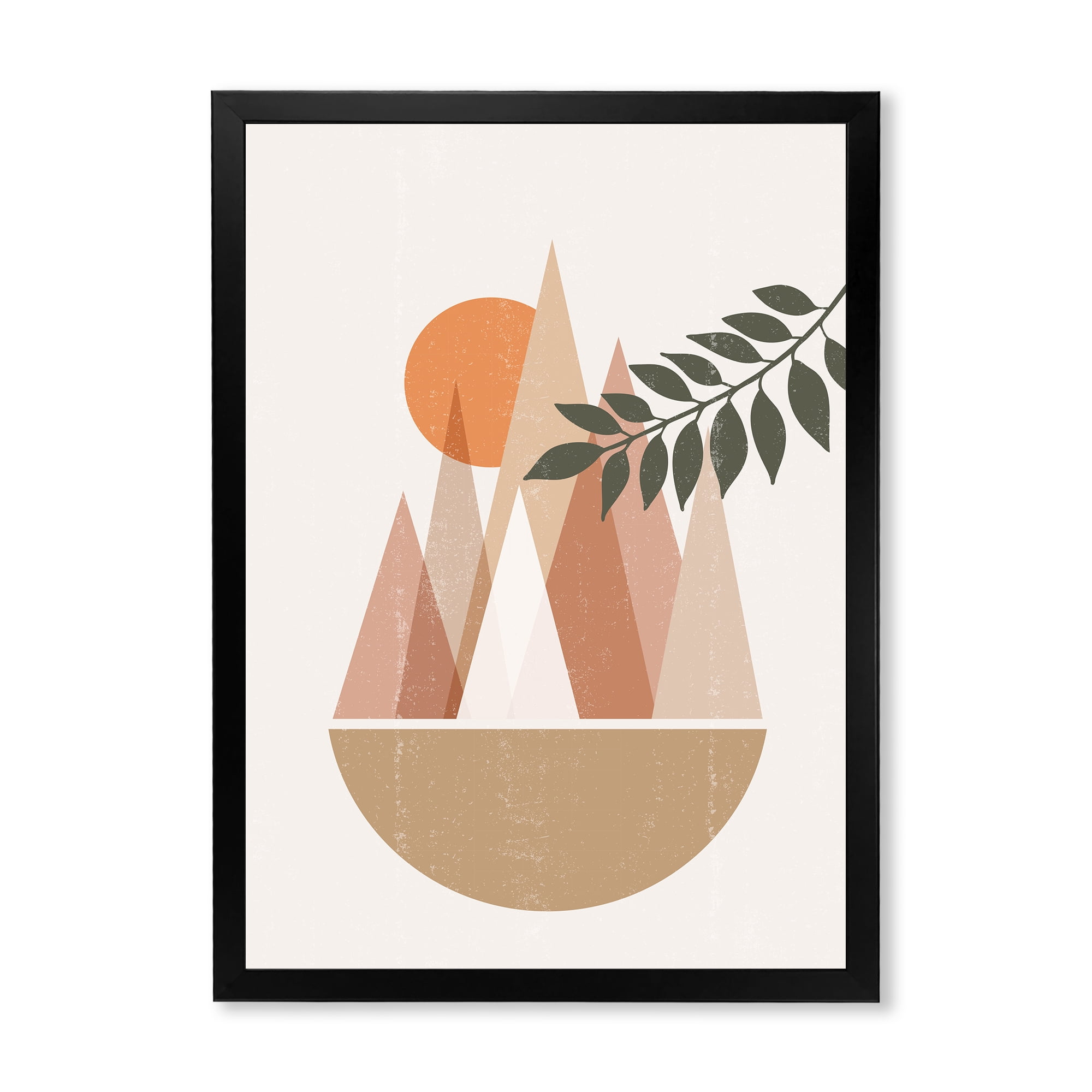 Designart 'Abstract Moon and Sun In Mountains II' Modern Framed Art Print