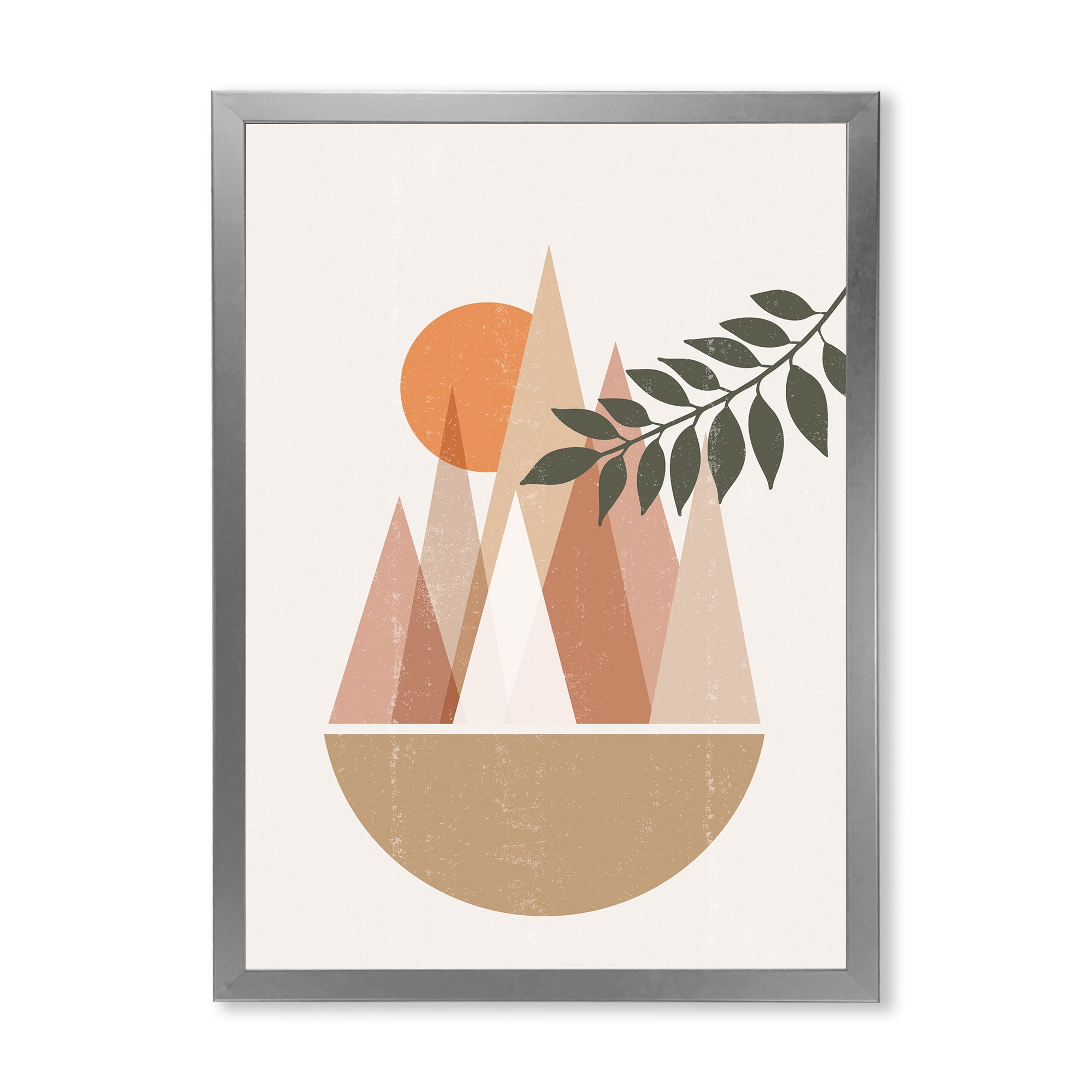 Designart 'Abstract Moon and Sun In Mountains II' Modern Framed Art Print