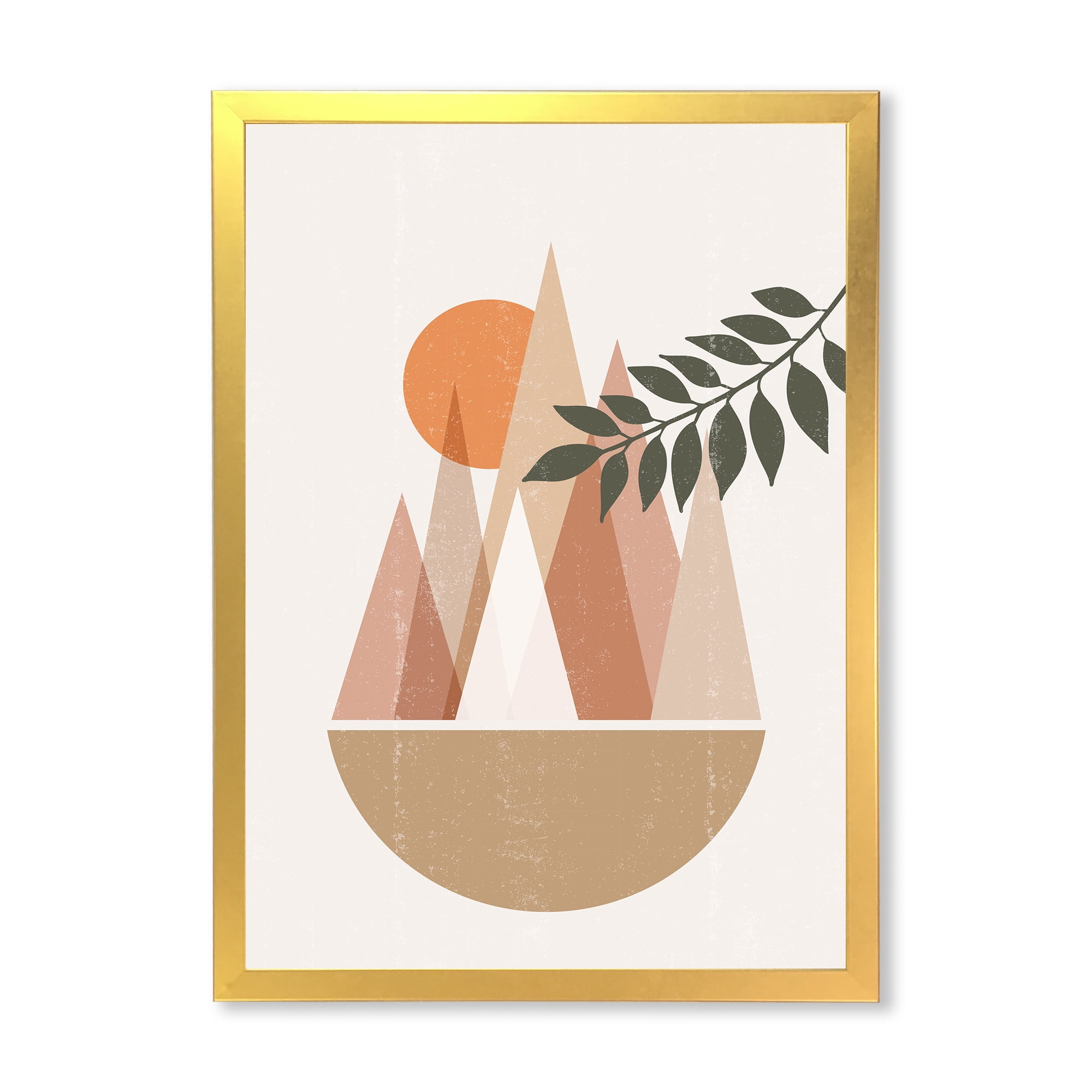 Designart 'Abstract Moon and Sun In Mountains II' Modern Framed Art Print
