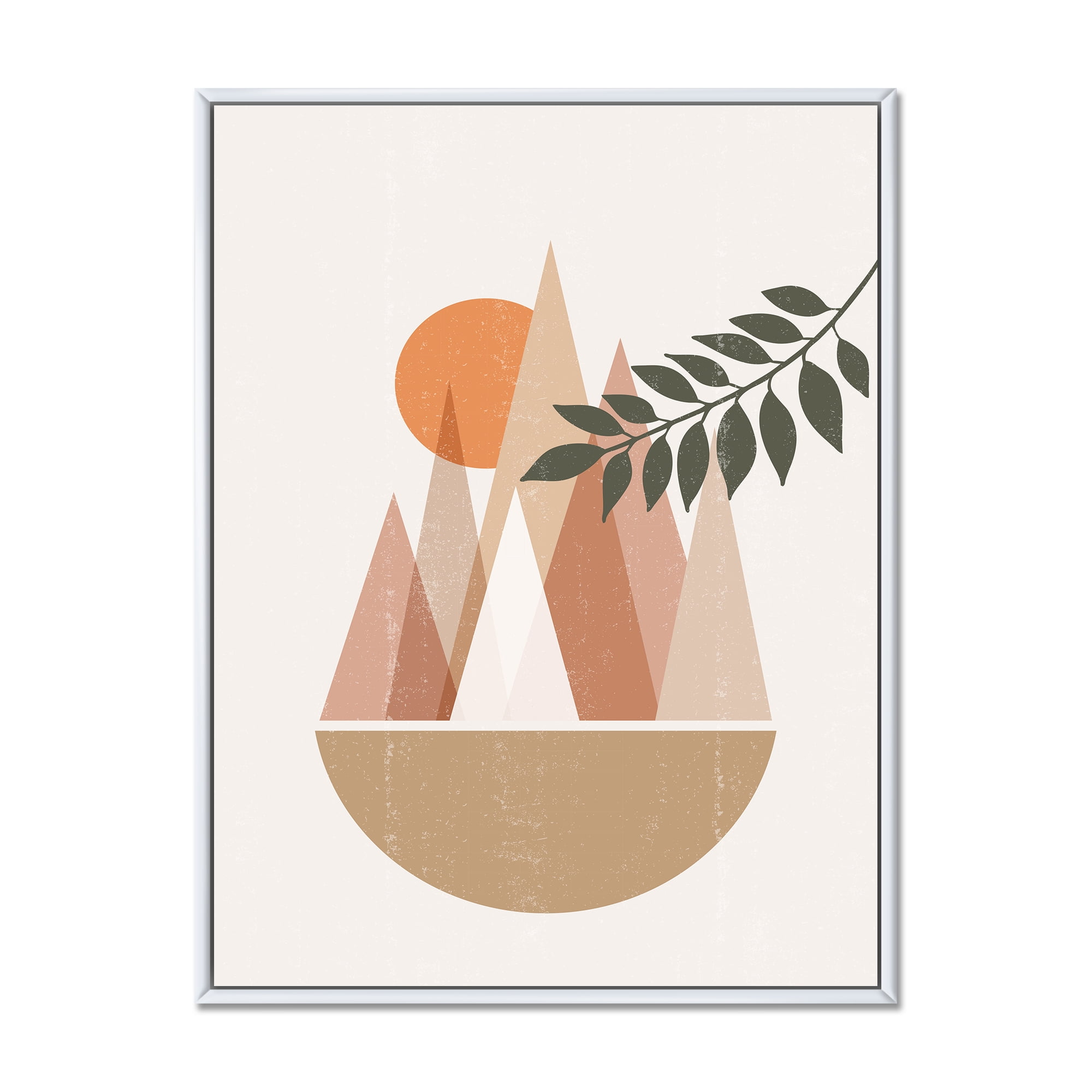 Designart 'Abstract Moon and Sun In Mountains II' Modern Framed Canvas Wall Art Print