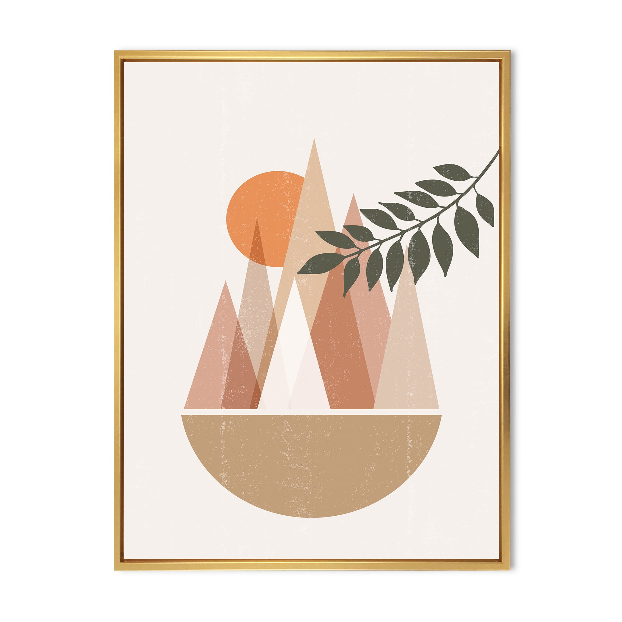 Designart 'Abstract Moon and Sun In Mountains II' Modern Framed Canvas Wall Art Print