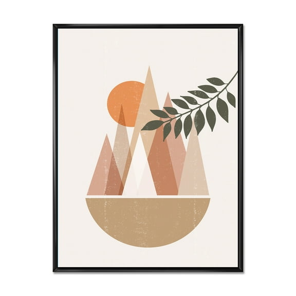 Designart 'Abstract Moon and Sun In Mountains II' Modern Framed Canvas Wall Art Print