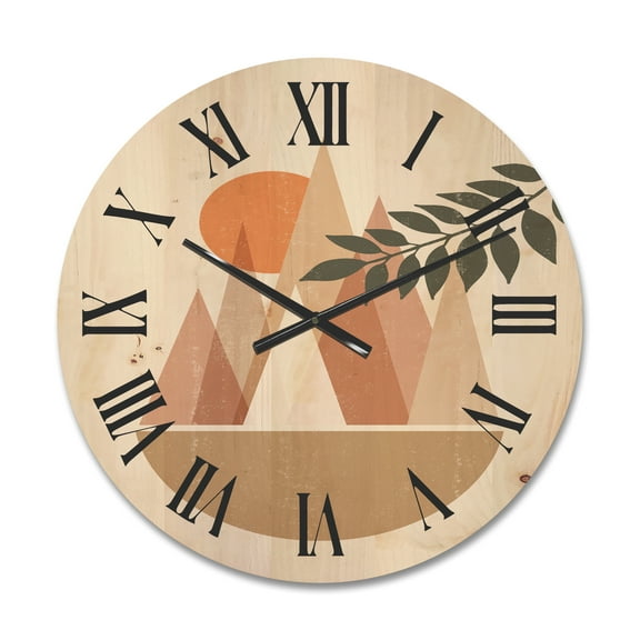 Designart 'Abstract Moon and Sun In Mountains II' Modern Wood Wall Clock