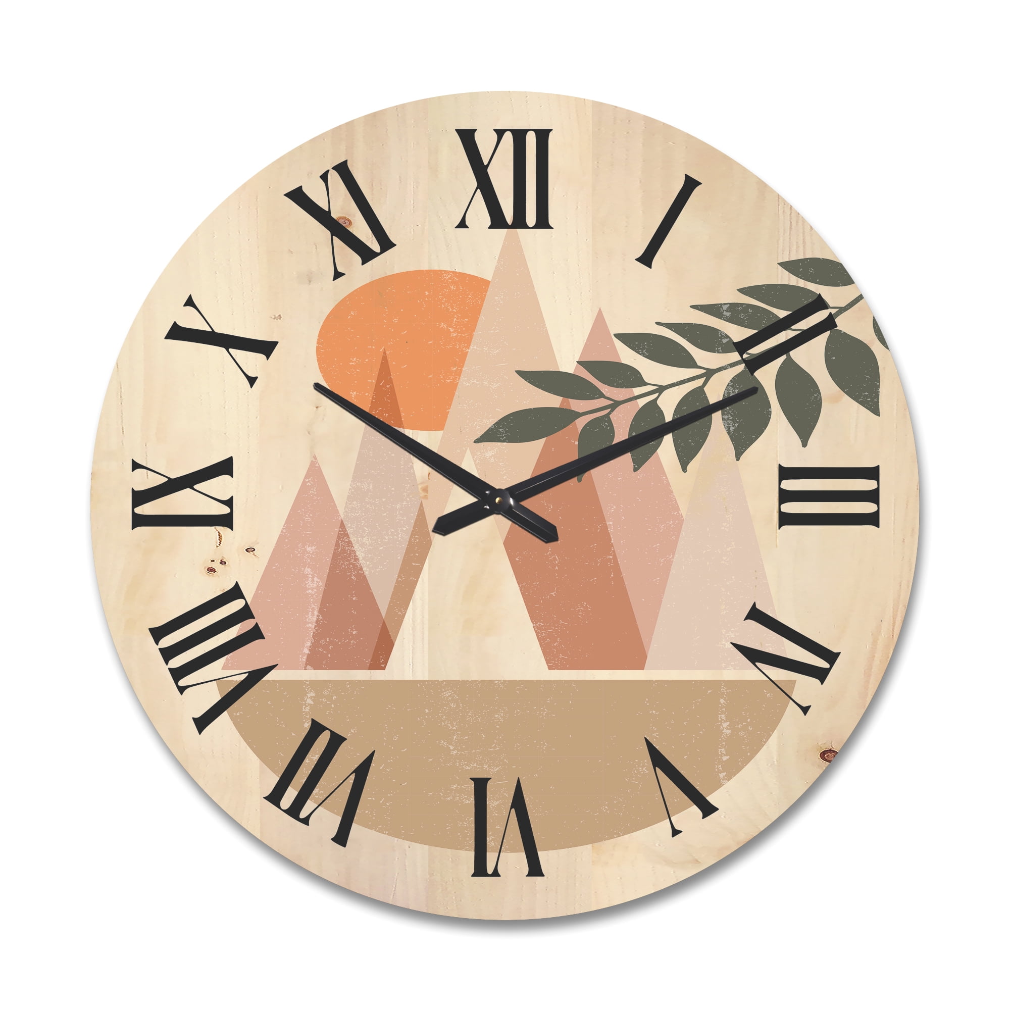 Designart 'Abstract Moon and Sun In Mountains II' Modern Wood Wall Clock