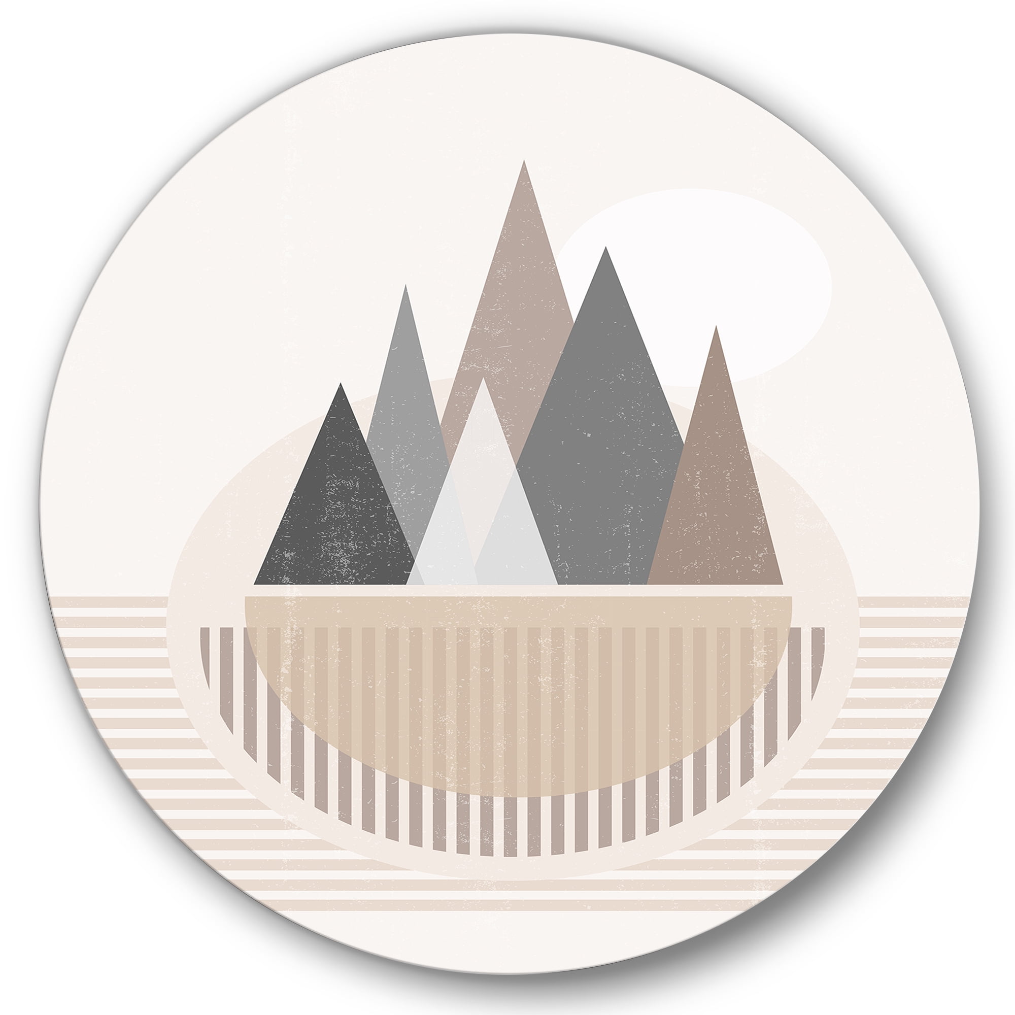 Designart 'Abstract Moon and Sun In Mountains III' Modern Circle Metal Wall Art 36x36 - Disc of 36