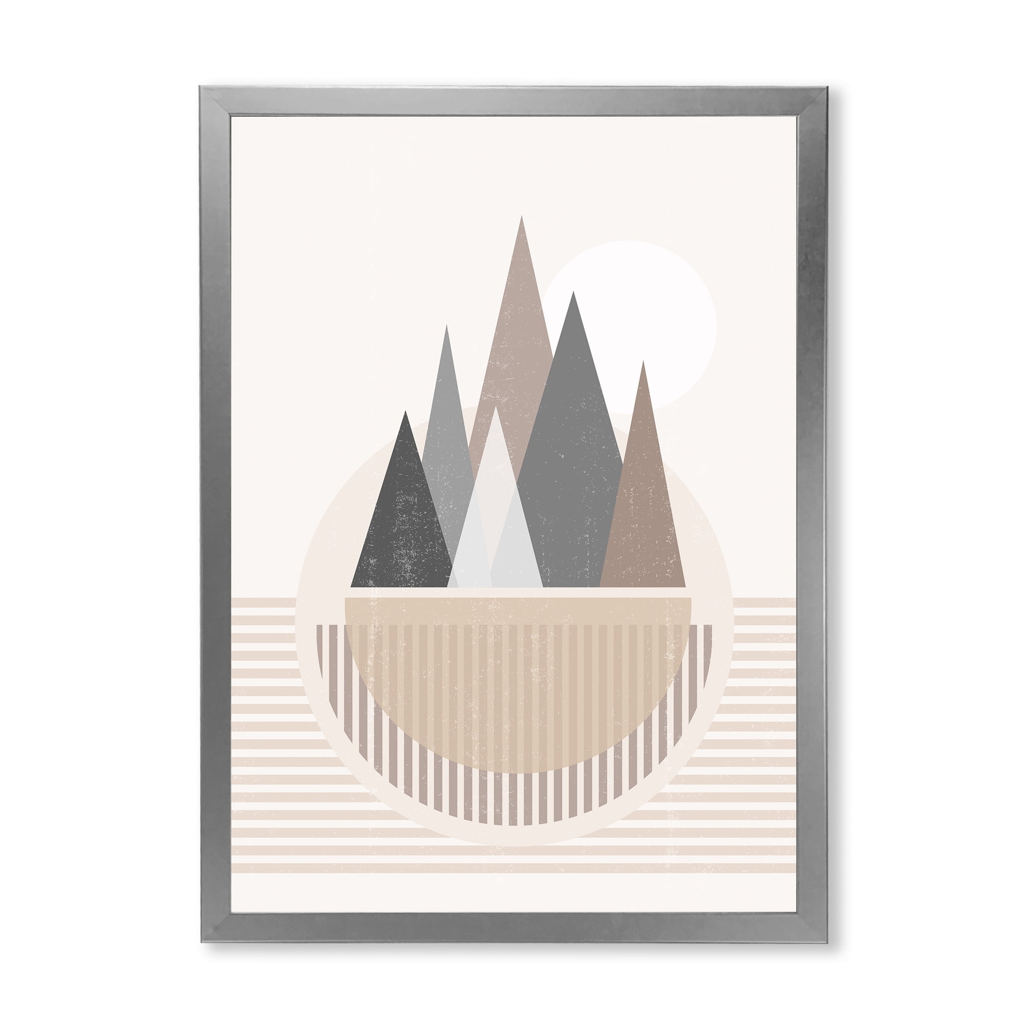 Designart 'Abstract Moon and Sun In Mountains III' Modern Framed Art Print