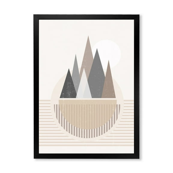 Designart 'Abstract Moon and Sun In Mountains III' Modern Framed Art Print