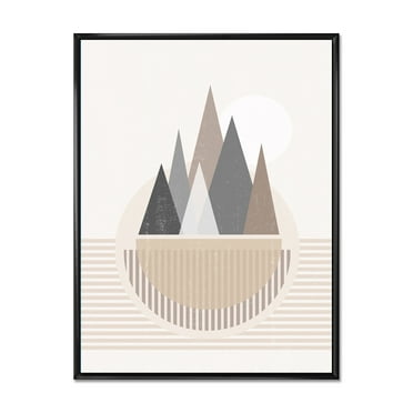 Designart 'Abstract Moon and Sun In Mountains III' Modern Framed Canvas Wall Art Print