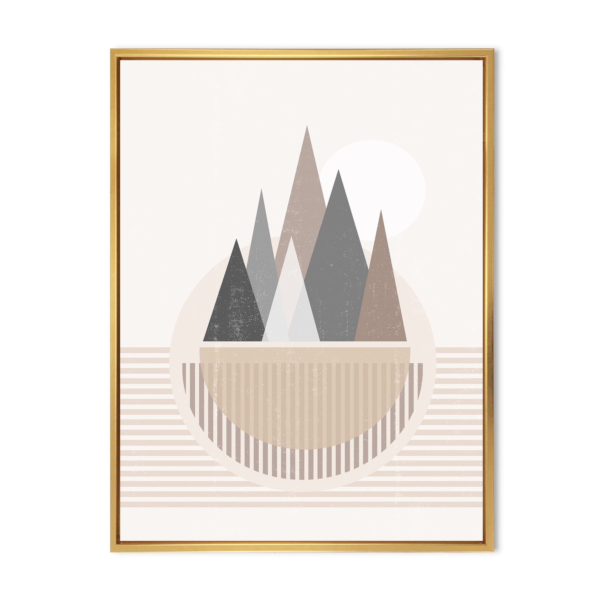 Designart 'Abstract Moon and Sun In Mountains III' Modern Framed Canvas Wall Art Print