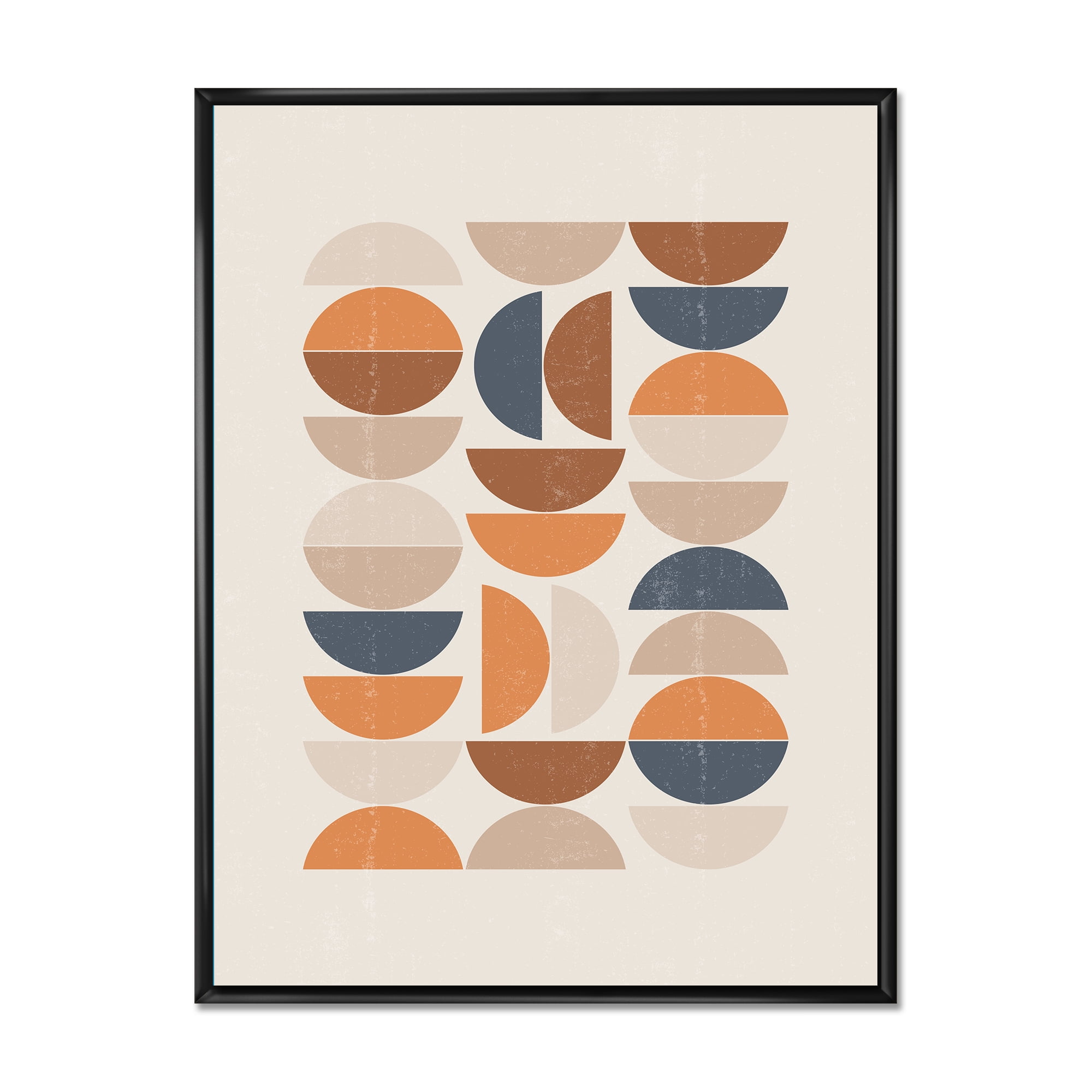 Designart 'Abstract Moon and Sun In Orange and Blue' Modern Framed Canvas Wall Art Print