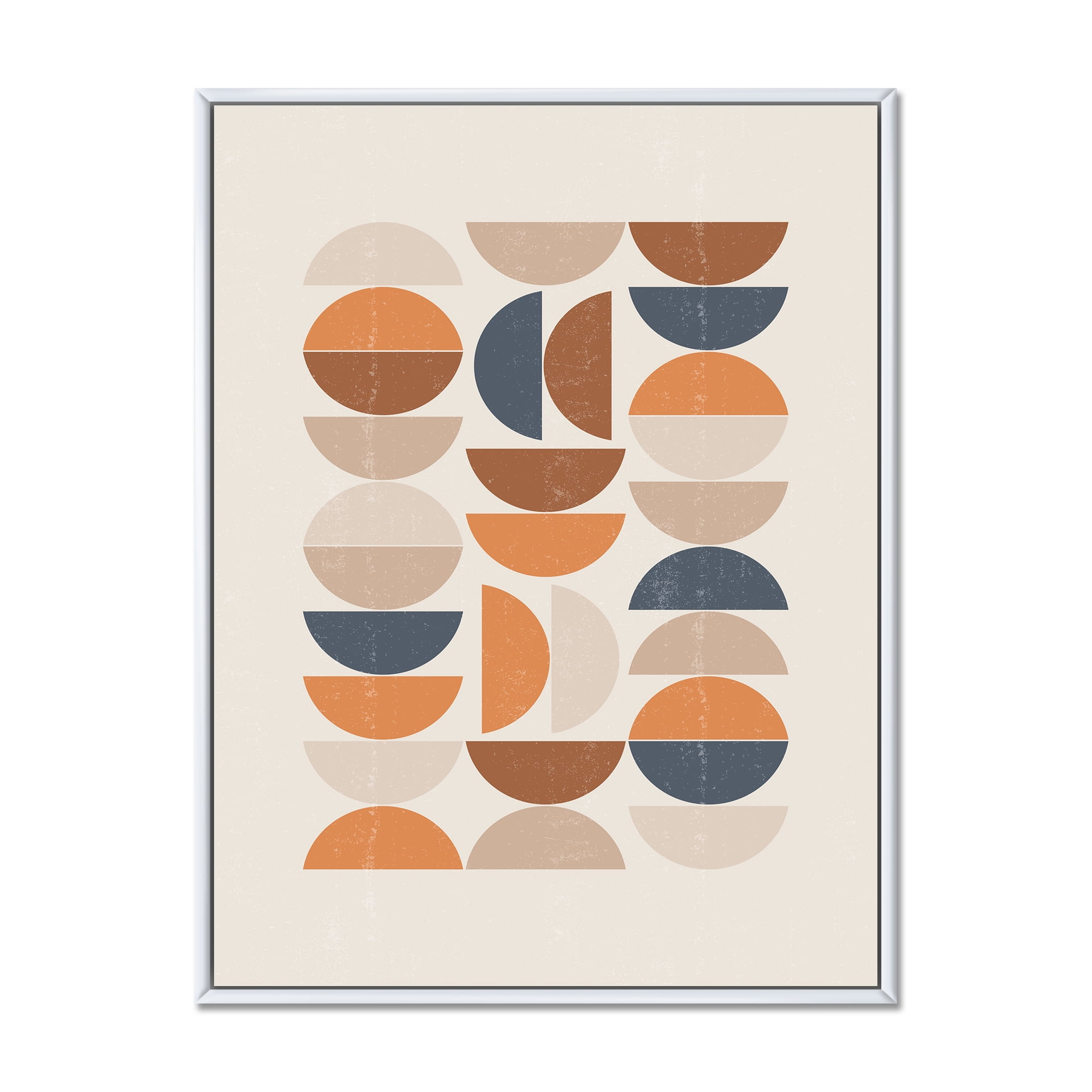 Designart 'Abstract Moon and Sun In Orange and Blue' Modern Framed Canvas Wall Art Print