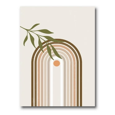 Designart ' Abstract Moon and Sun With Green Leaf I ' Modern Canvas Wall Art Print