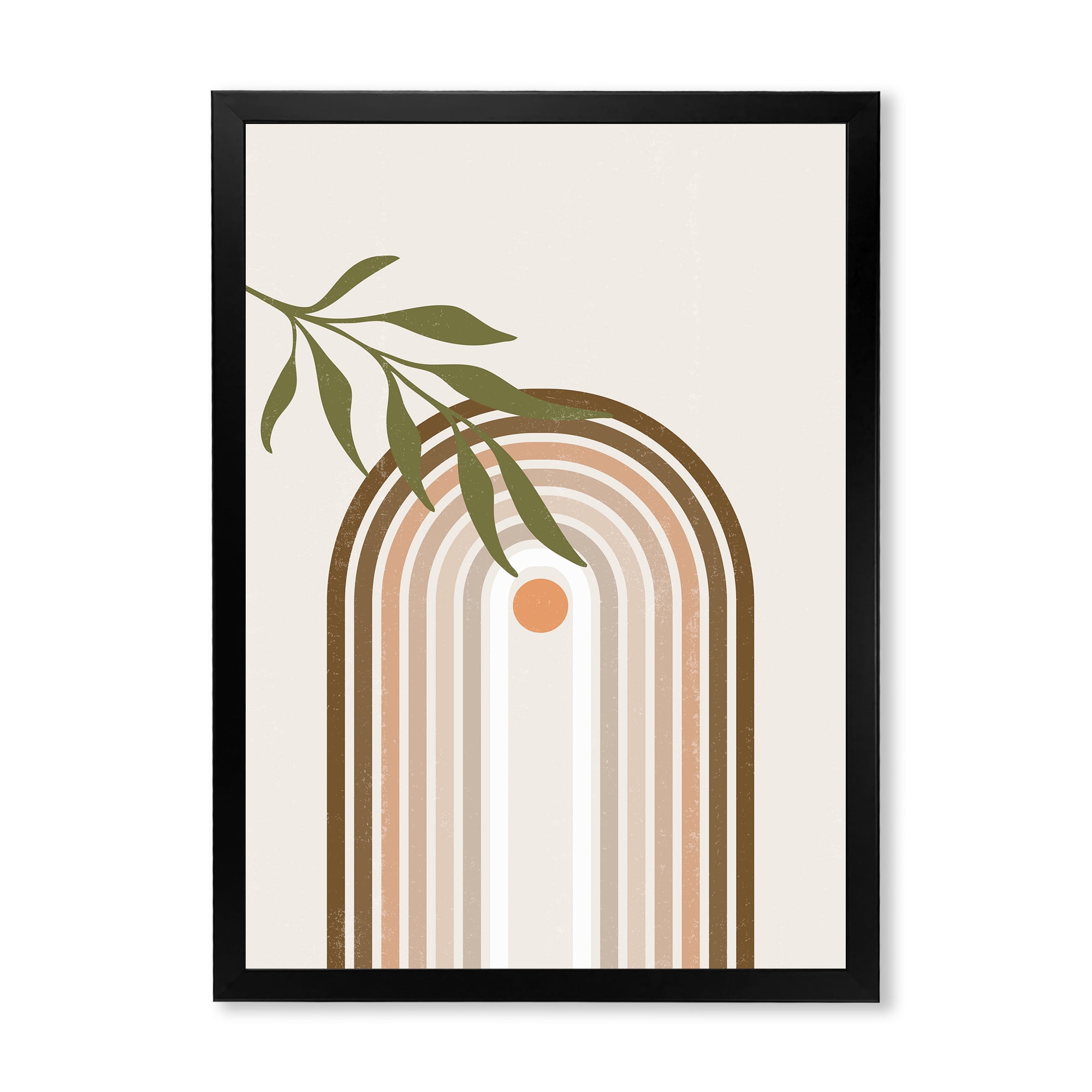 Designart 'Abstract Moon and Sun With Green Leaf I' Modern Framed Art Print