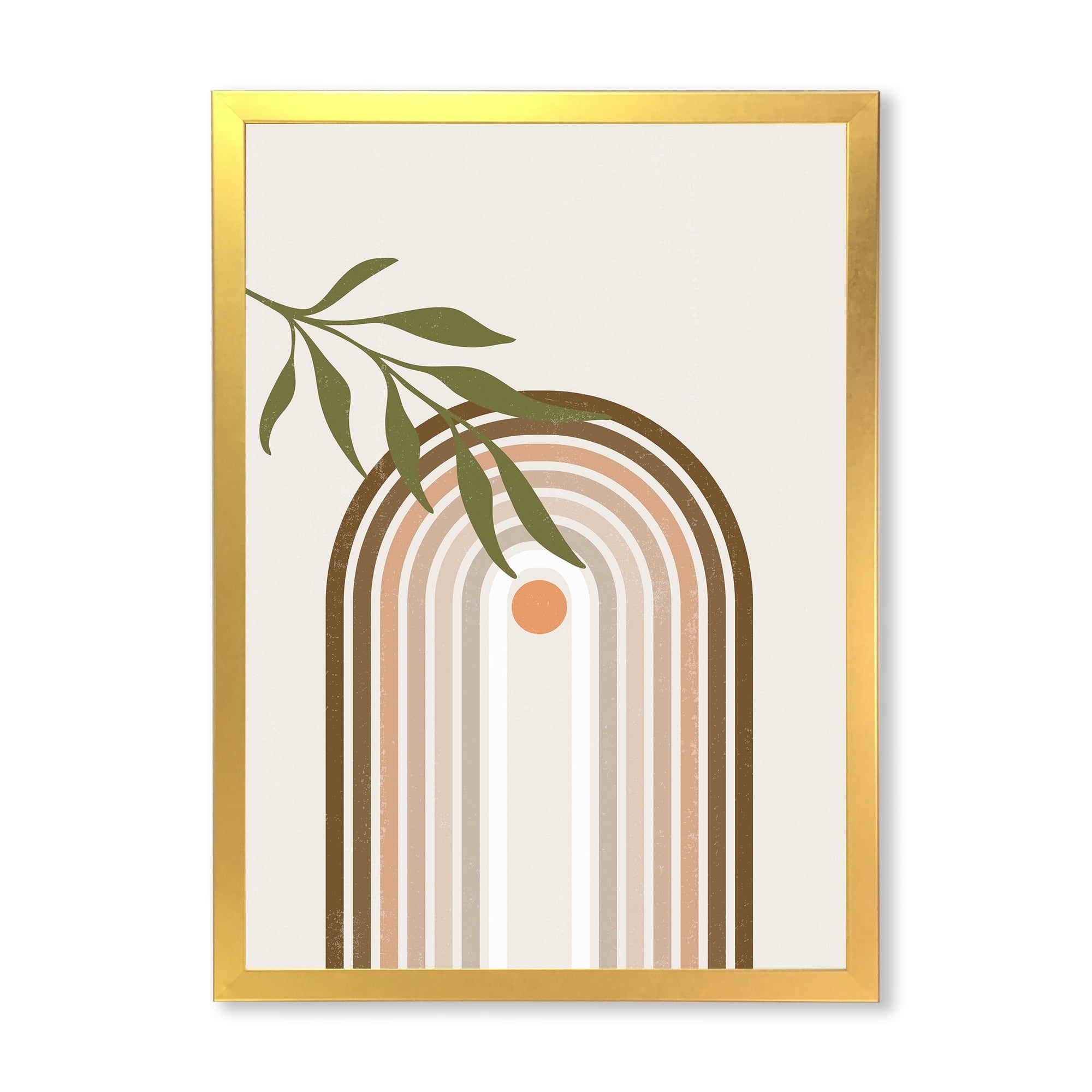 Designart 'Abstract Moon and Sun With Green Leaf I' Modern Framed Art Print