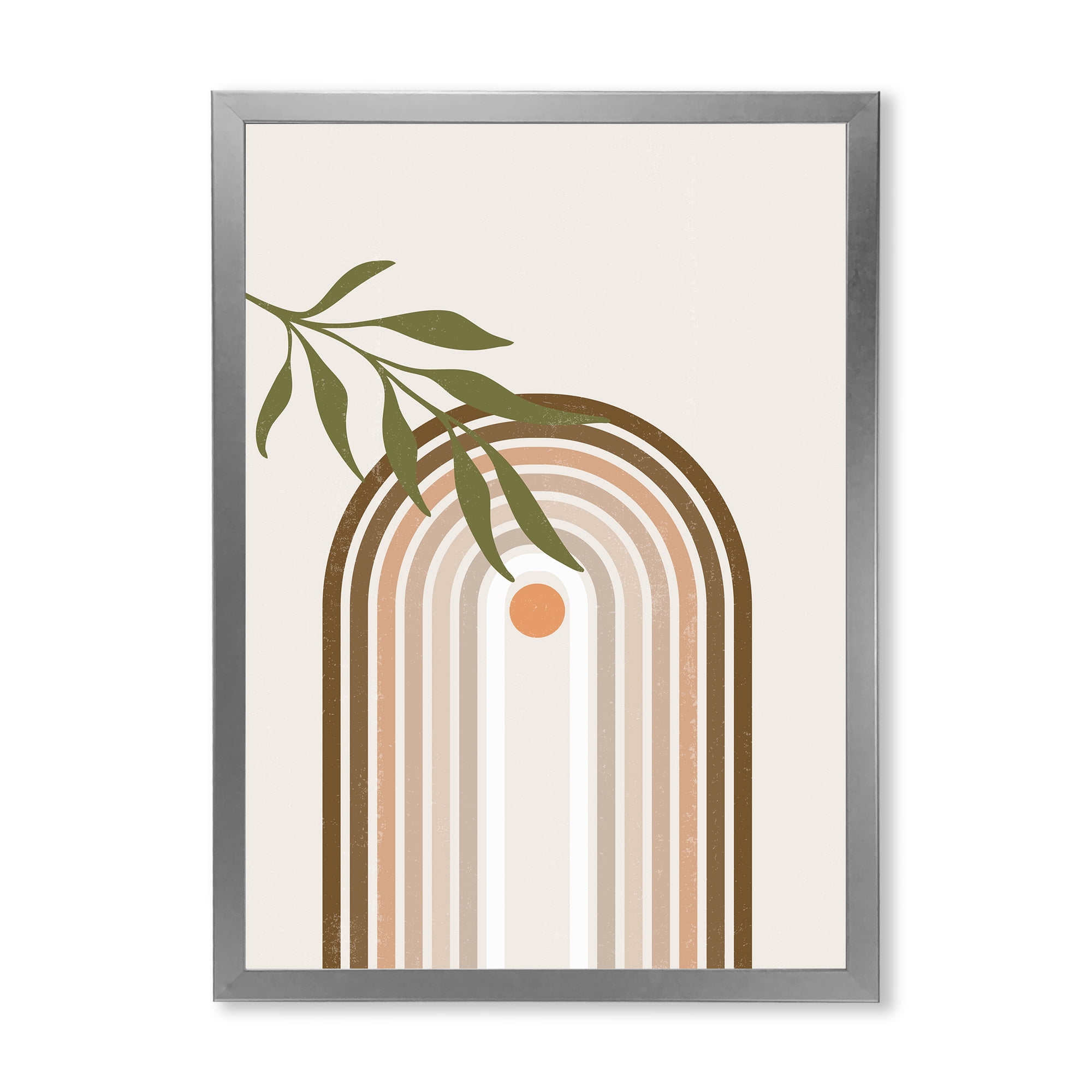 Designart 'Abstract Moon and Sun With Green Leaf I' Modern Framed Art Print