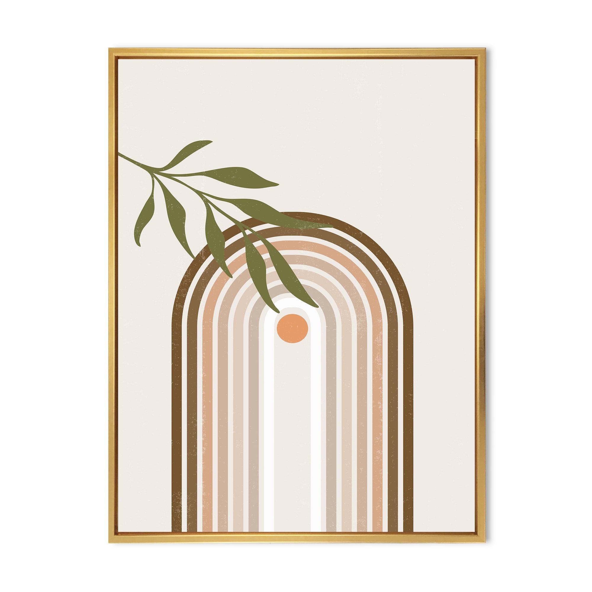 Designart 'Abstract Moon and Sun With Green Leaf I' Modern Framed Canvas Wall Art Print