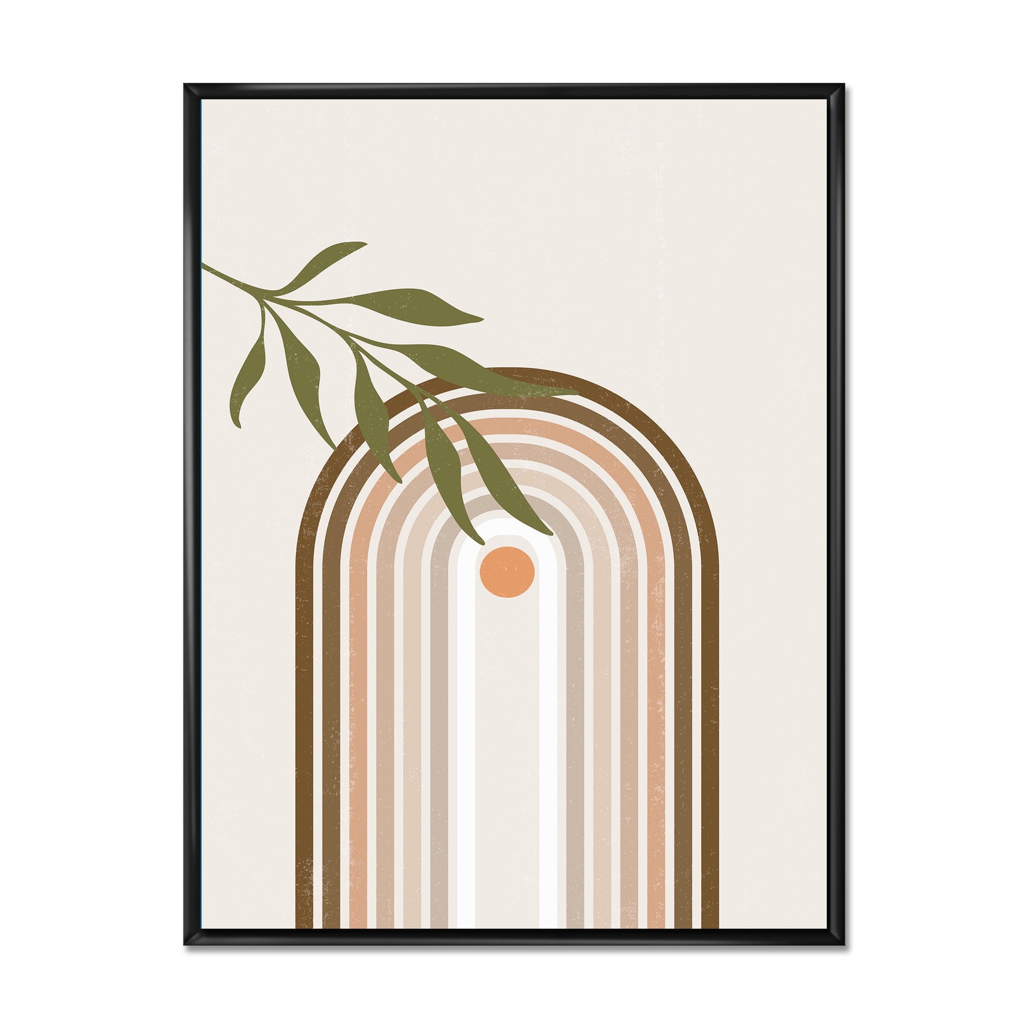 Designart 'Abstract Moon and Sun With Green Leaf I' Modern Framed Canvas Wall Art Print