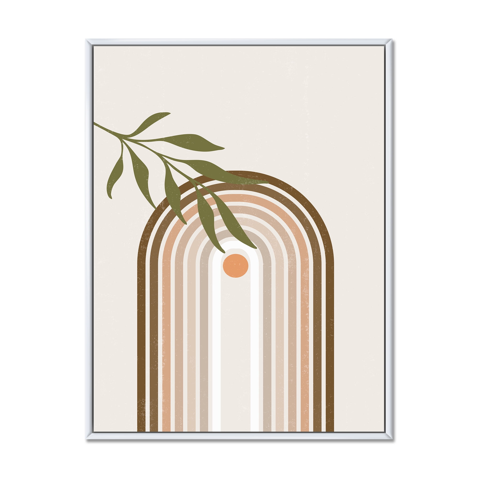 Designart 'Abstract Moon and Sun With Green Leaf I' Modern Framed Canvas Wall Art Print