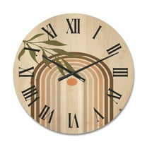 Designart 'Abstract Moon and Sun With Green Leaf I' Modern Wood Wall Clock