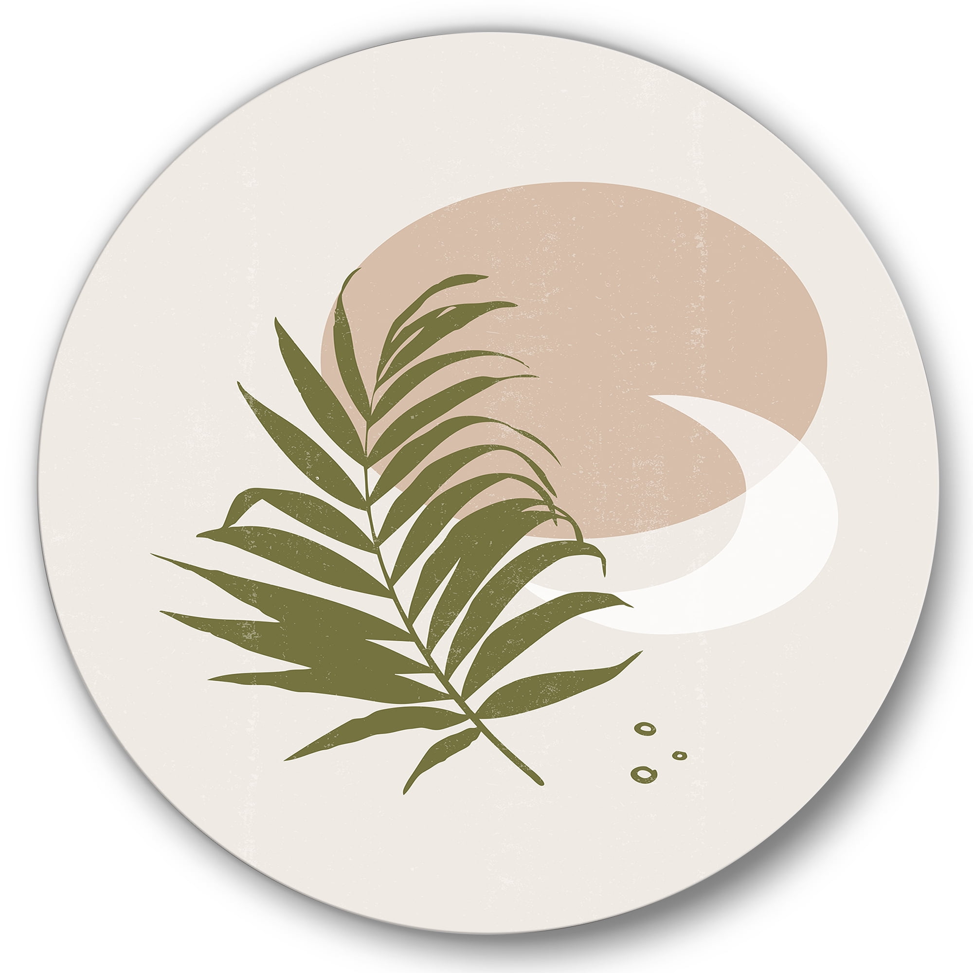 Designart 'Abstract Moon and Sun With Green Leaf II' Modern Circle Metal Wall Art 29x29 - Disc of 29