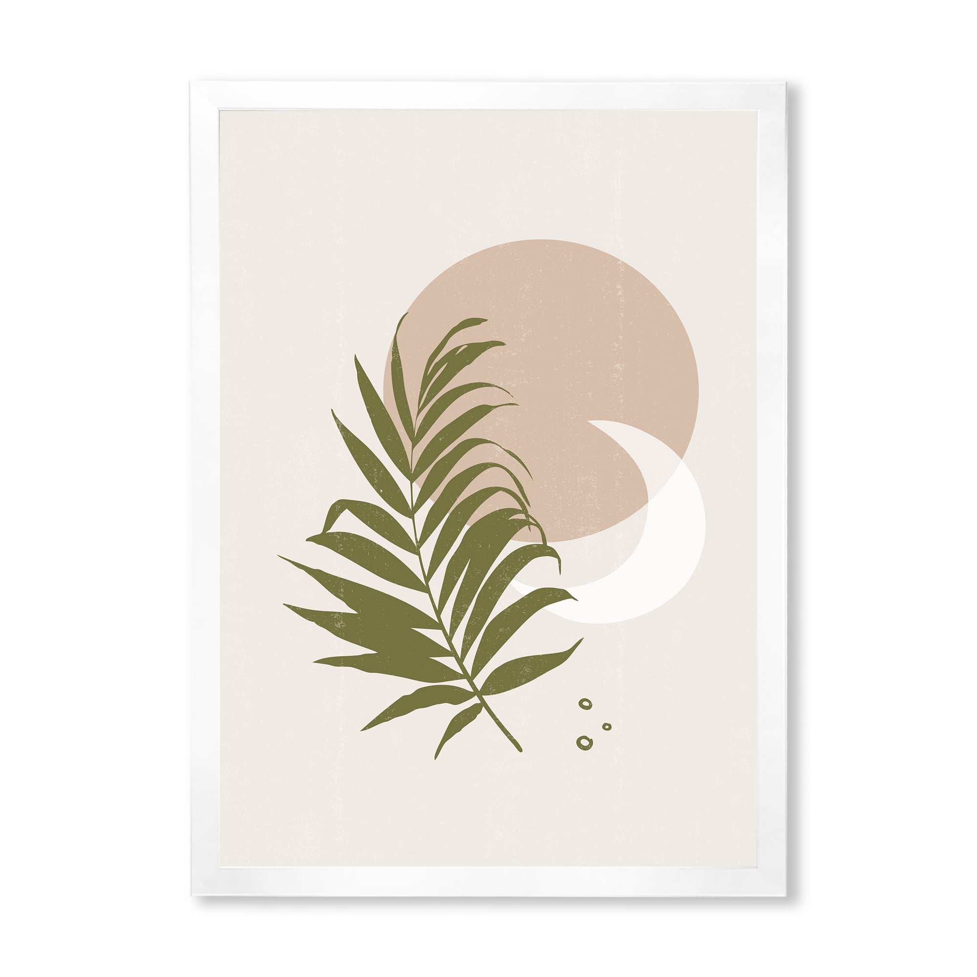 Designart 'Abstract Moon and Sun With Green Leaf II' Modern Framed Art Print