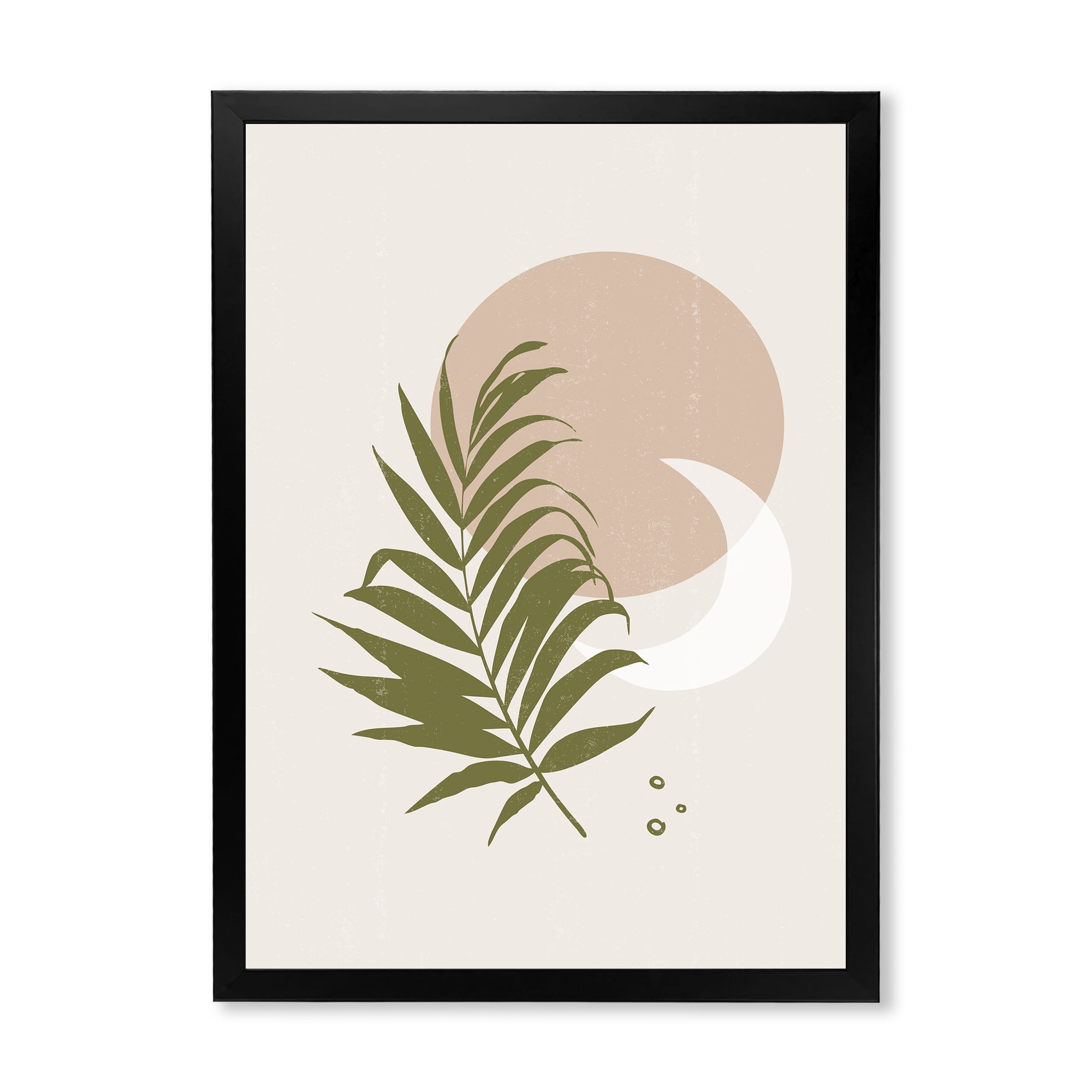 Designart 'Abstract Moon and Sun With Green Leaf II' Modern Framed Art Print
