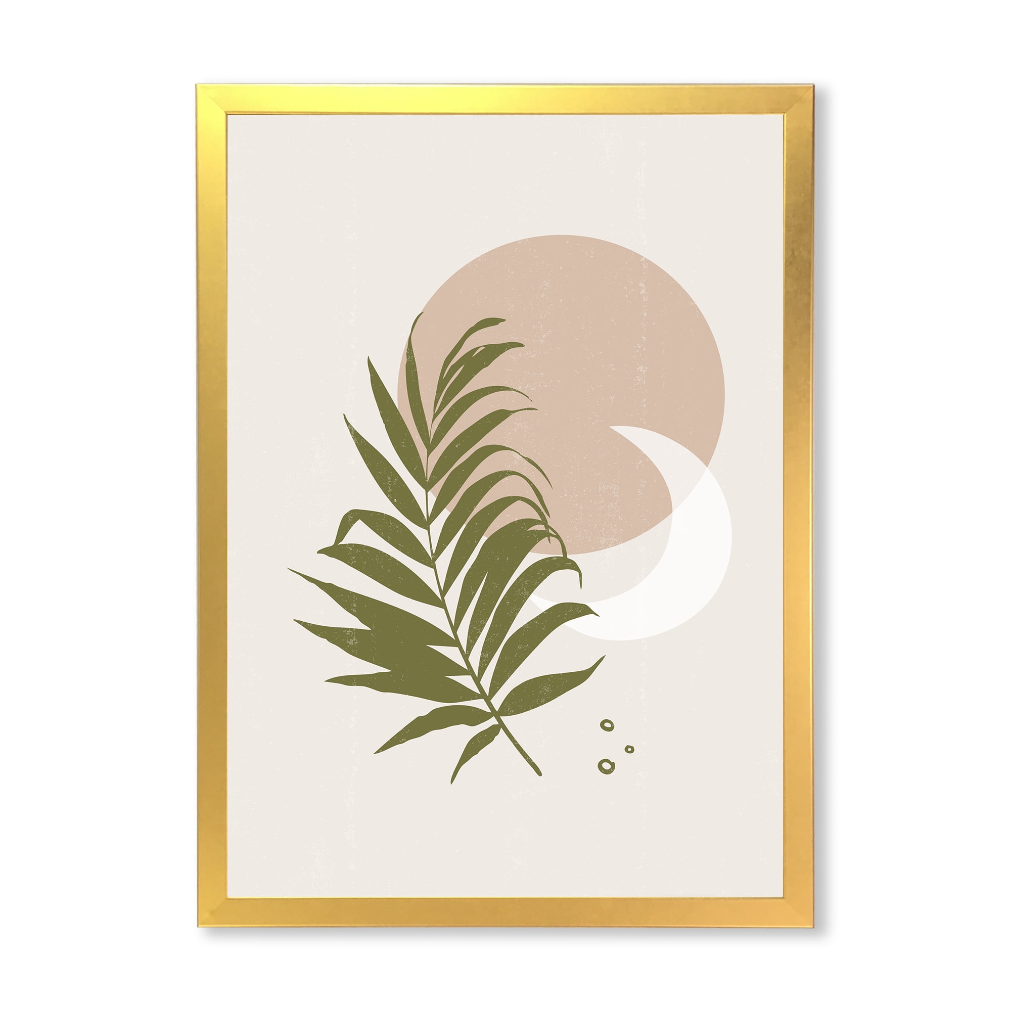 Designart 'Abstract Moon and Sun With Green Leaf II' Modern Framed Art Print