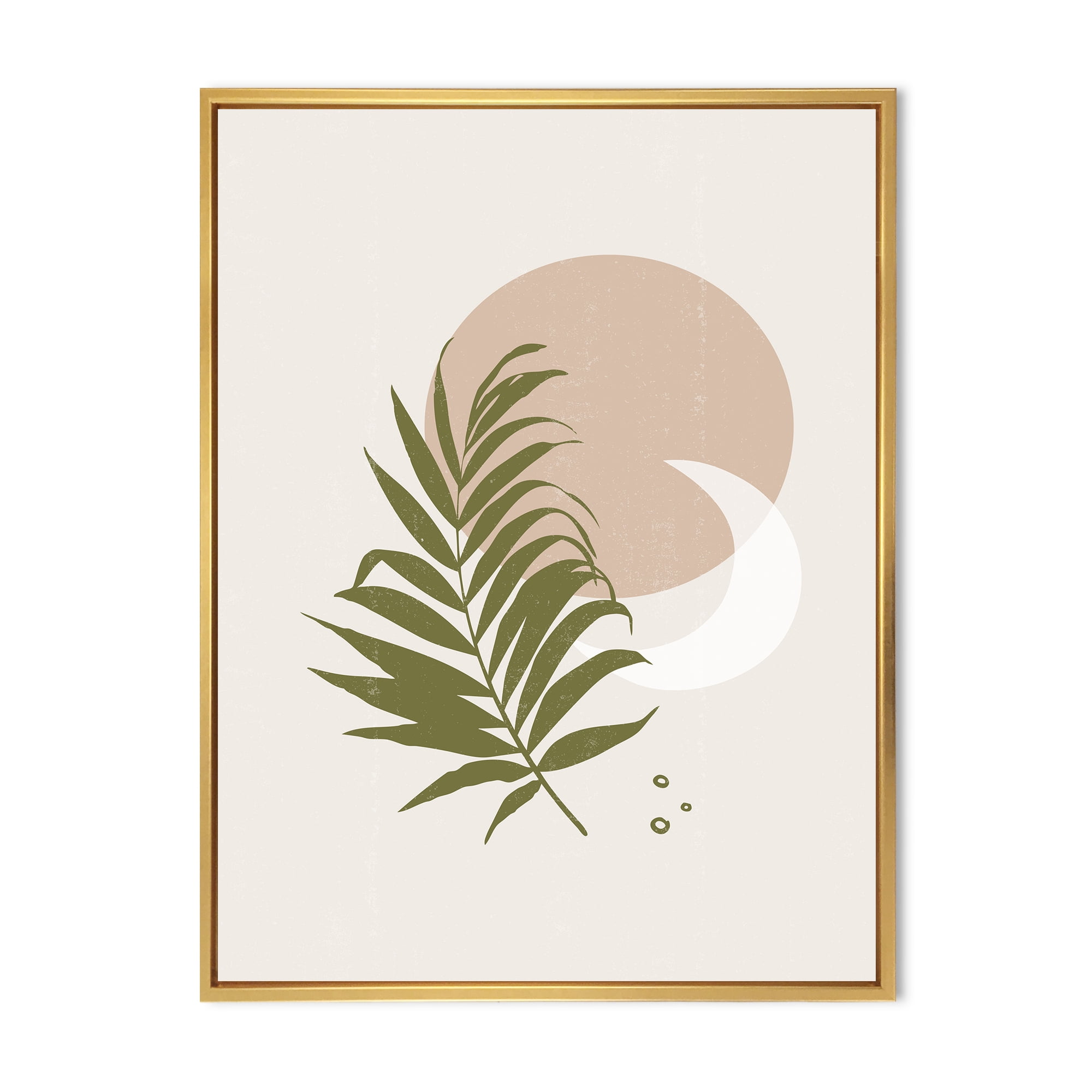 Designart 'Abstract Moon and Sun With Green Leaf II' Modern Framed Canvas Wall Art Print