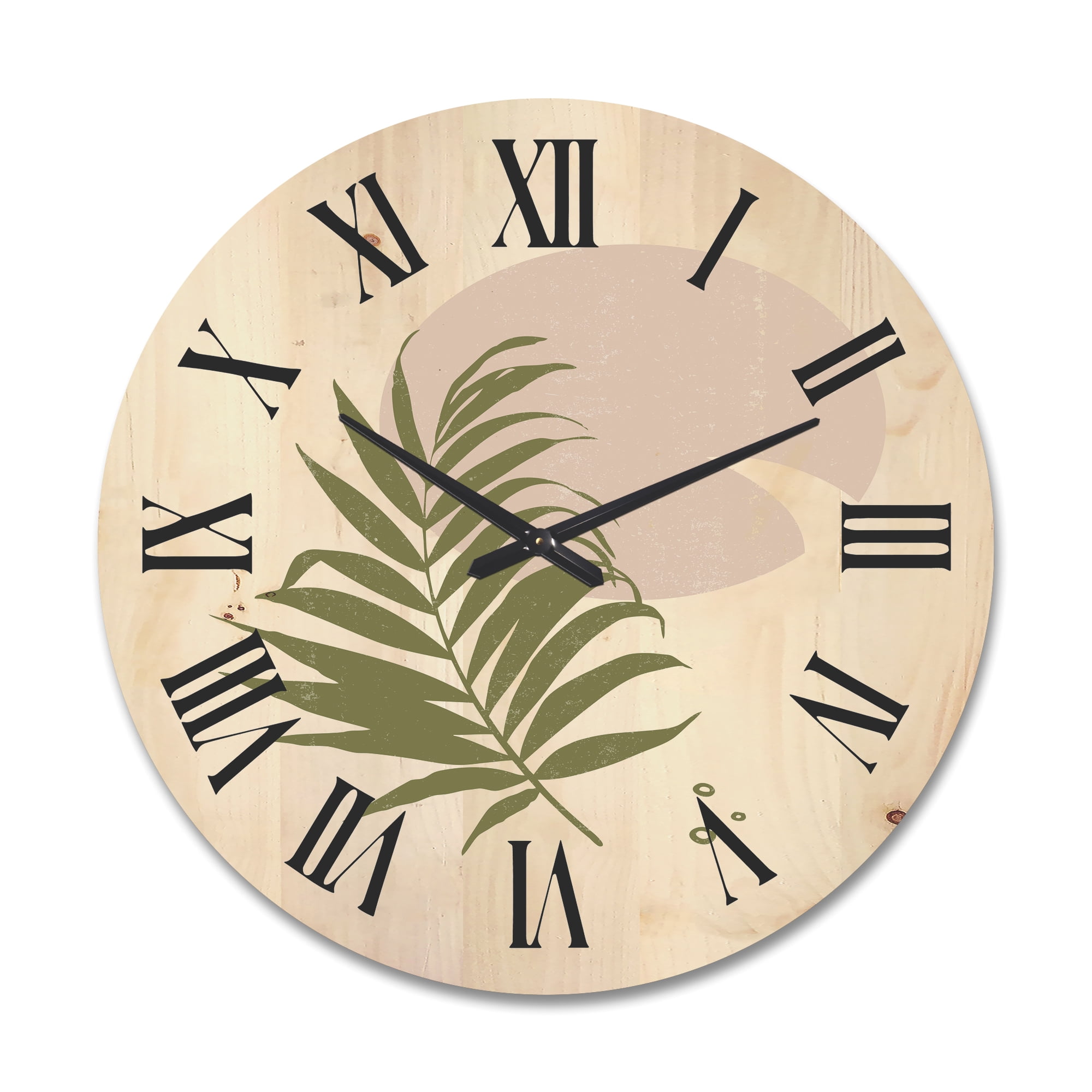 Designart 'Abstract Moon and Sun With Green Leaf II' Modern Wood Wall Clock