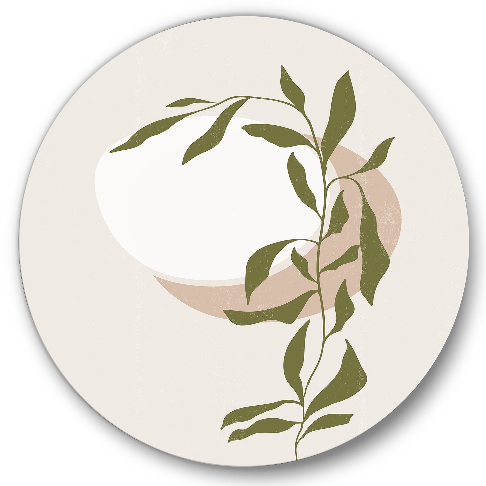 Designart 'Abstract Moon and Sun With Green Leaf III' Modern Circle Metal Wall Art 36x36 - Disc of 36