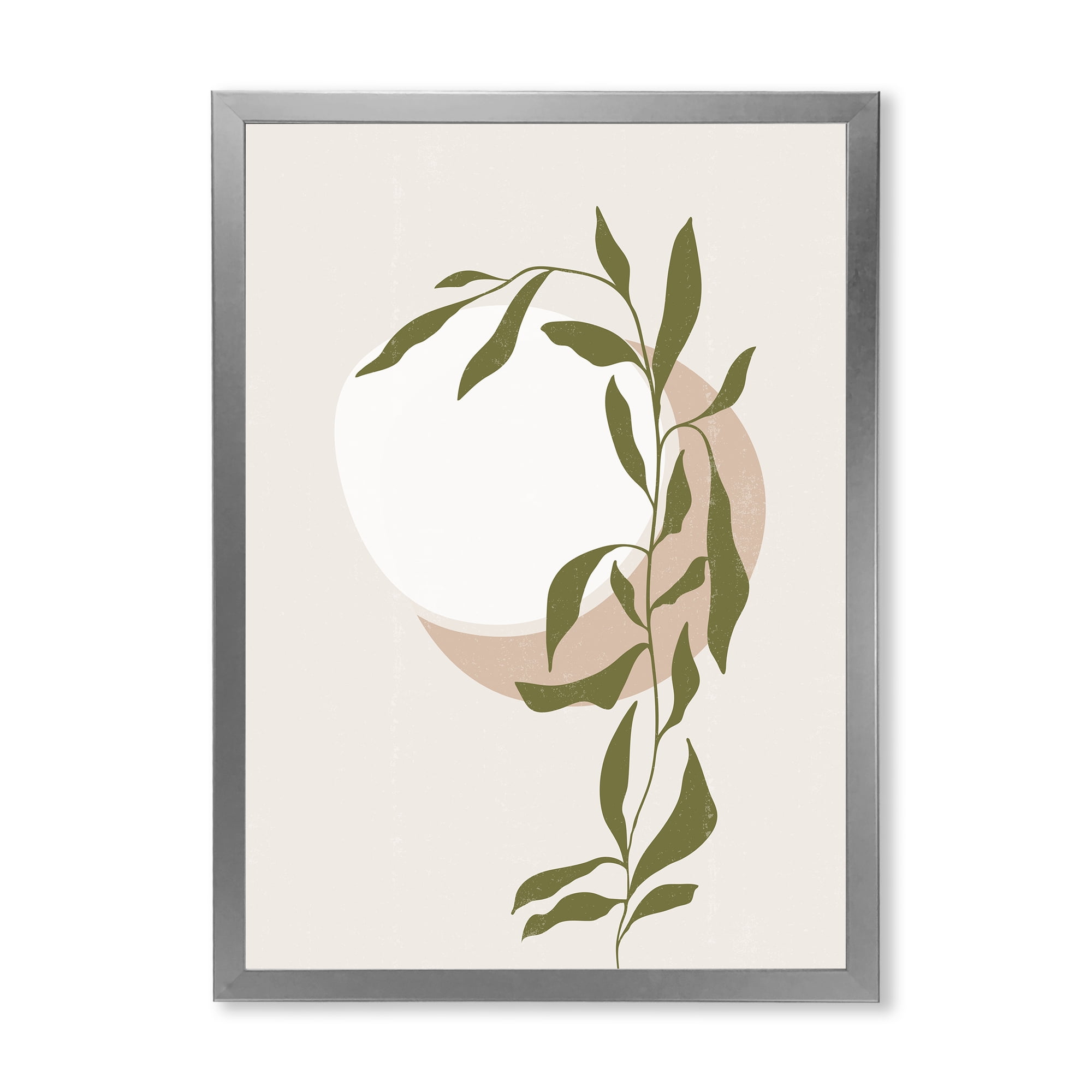 Designart 'Abstract Moon and Sun With Green Leaf III' Modern Framed Art Print
