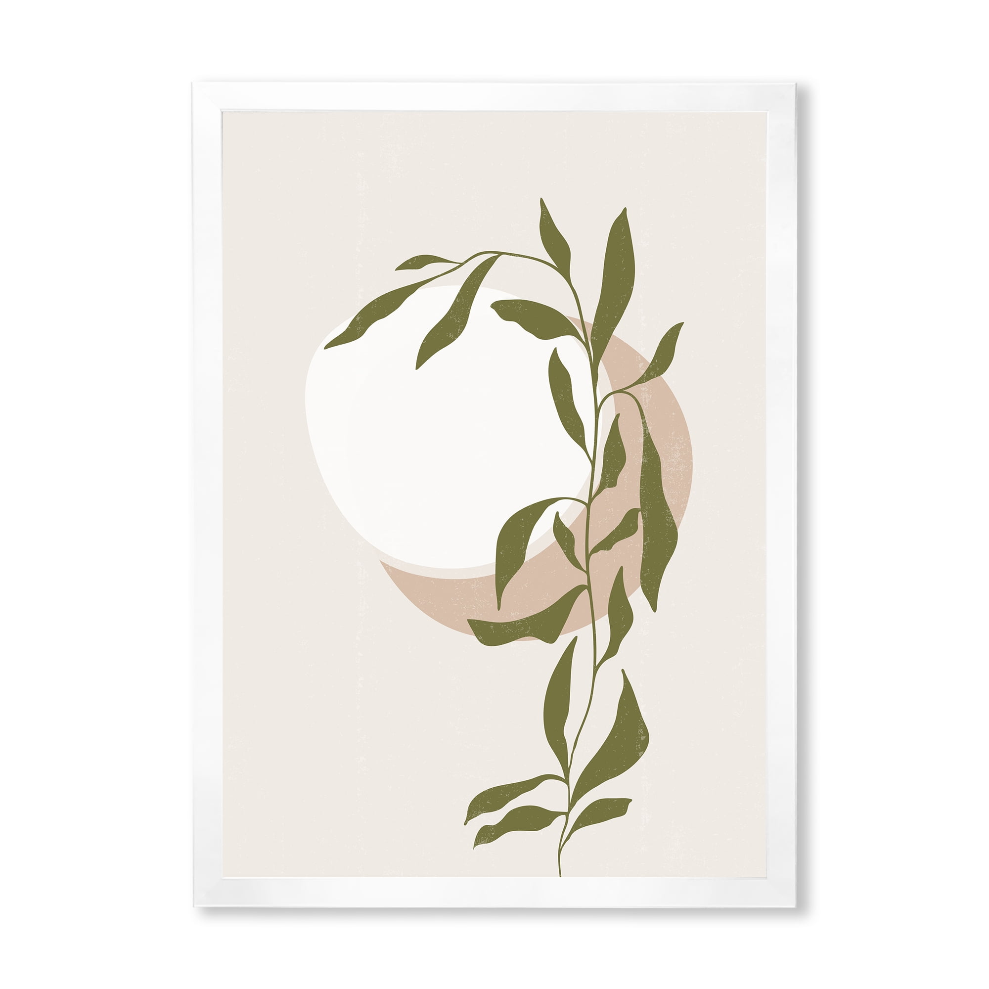 Designart 'Abstract Moon and Sun With Green Leaf III' Modern Framed Art Print