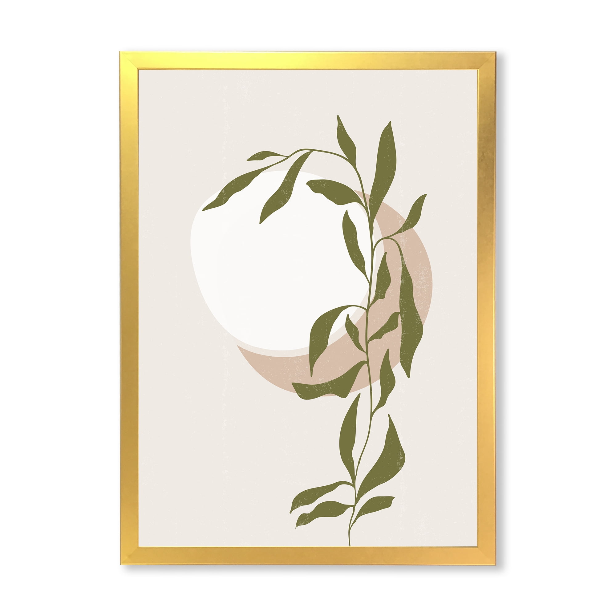 Designart 'Abstract Moon and Sun With Green Leaf III' Modern Framed Art Print