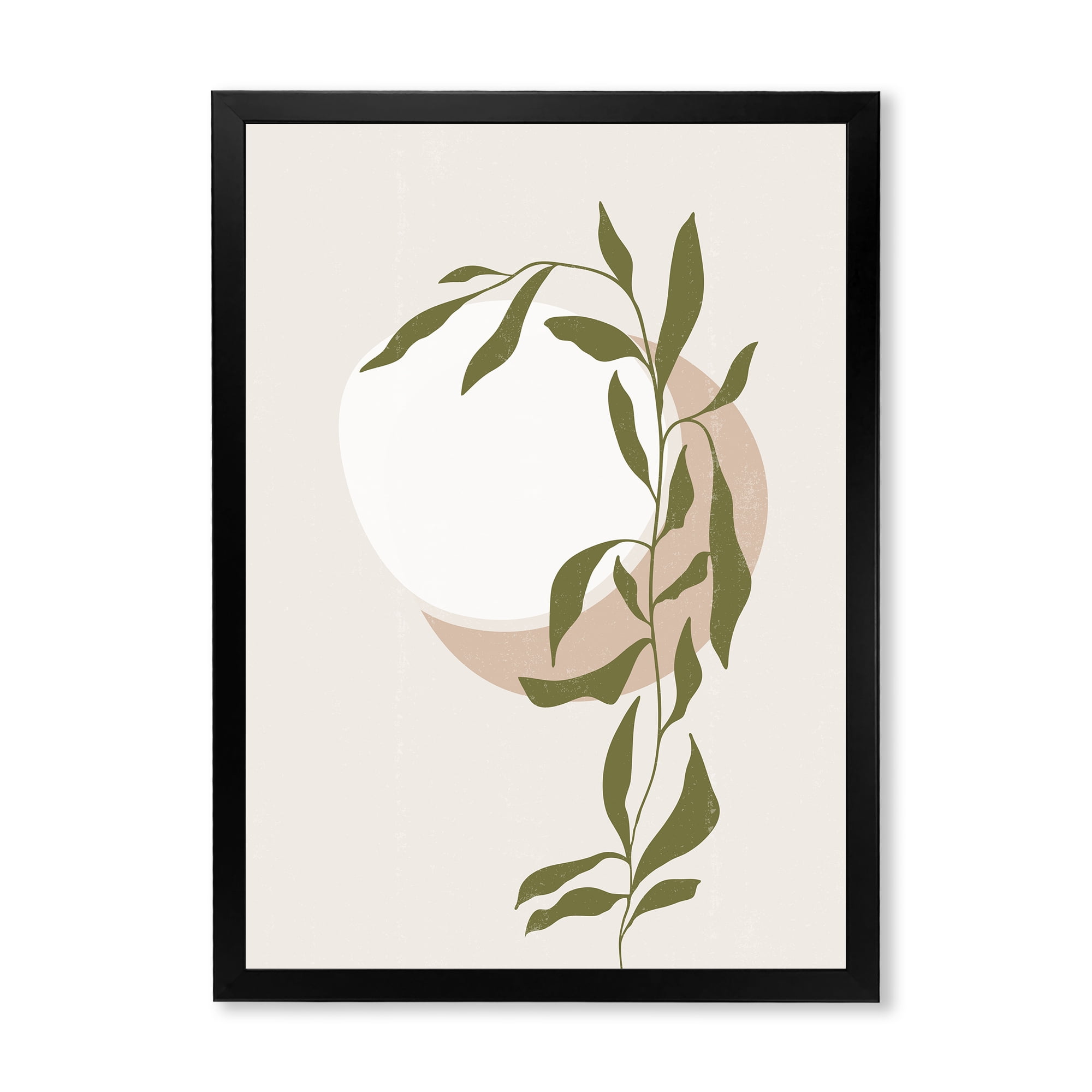 Designart 'Abstract Moon and Sun With Green Leaf III' Modern Framed Art Print