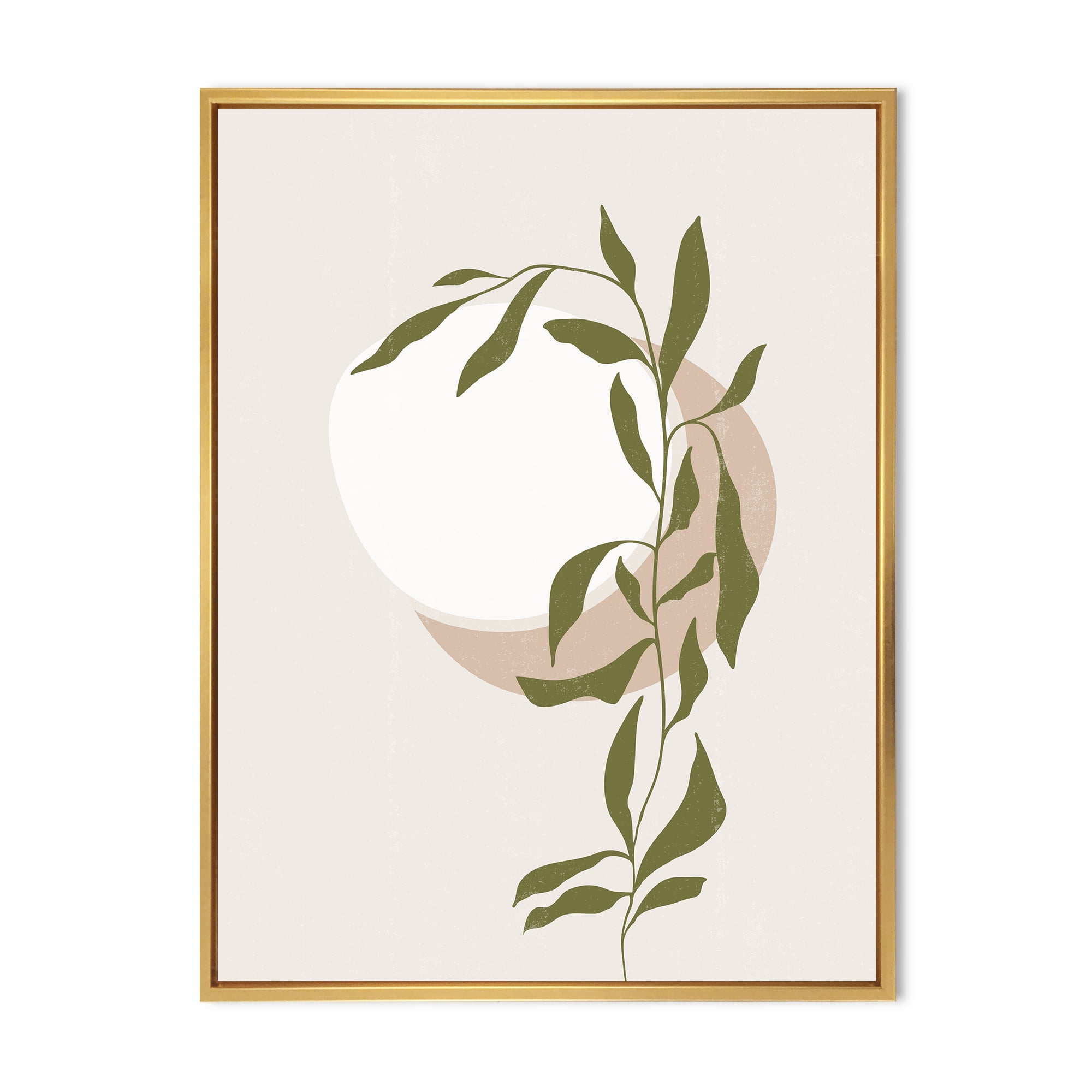 Designart 'Abstract Moon and Sun With Green Leaf III' Modern Framed Canvas Wall Art Print
