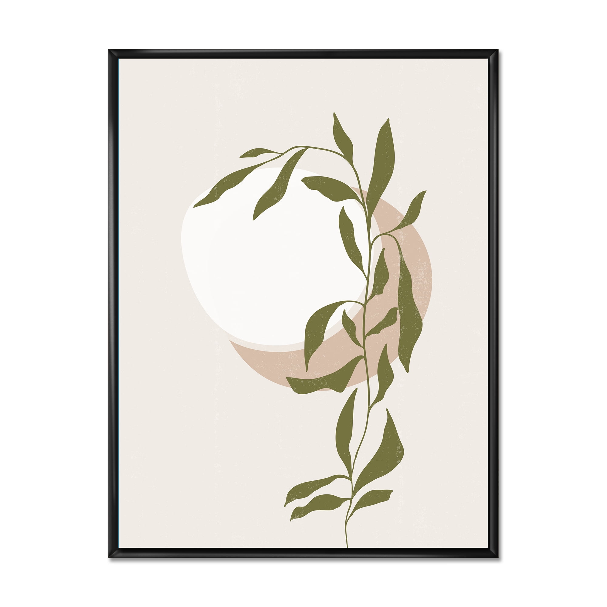 Designart 'Abstract Moon and Sun With Green Leaf III' Modern Framed Canvas Wall Art Print