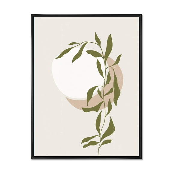 Designart 'Abstract Moon and Sun With Green Leaf III' Modern Framed Canvas Wall Art Print