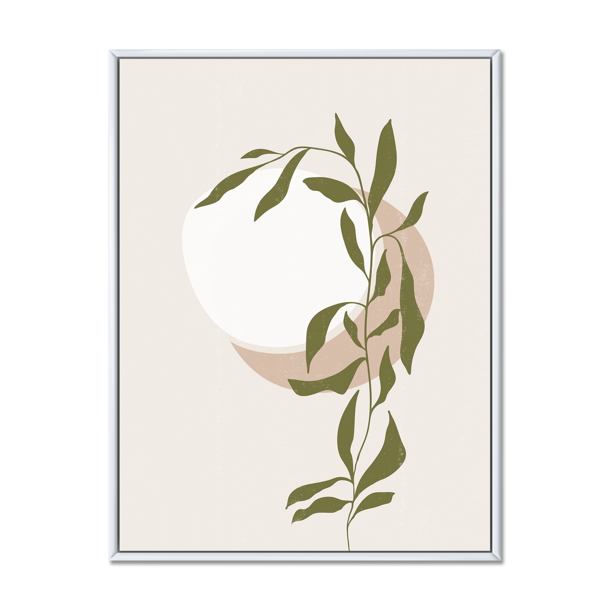 Designart 'Abstract Moon and Sun With Green Leaf III' Modern Framed Canvas Wall Art Print