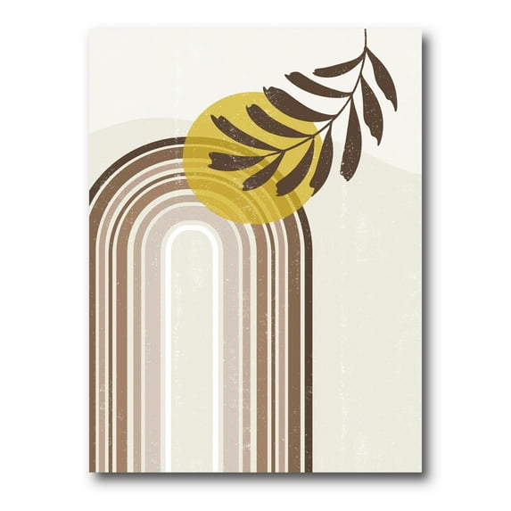 Designart ' Abstract Moon and Sun With Leaf In Earth Tones ' Modern Canvas Wall Art Print