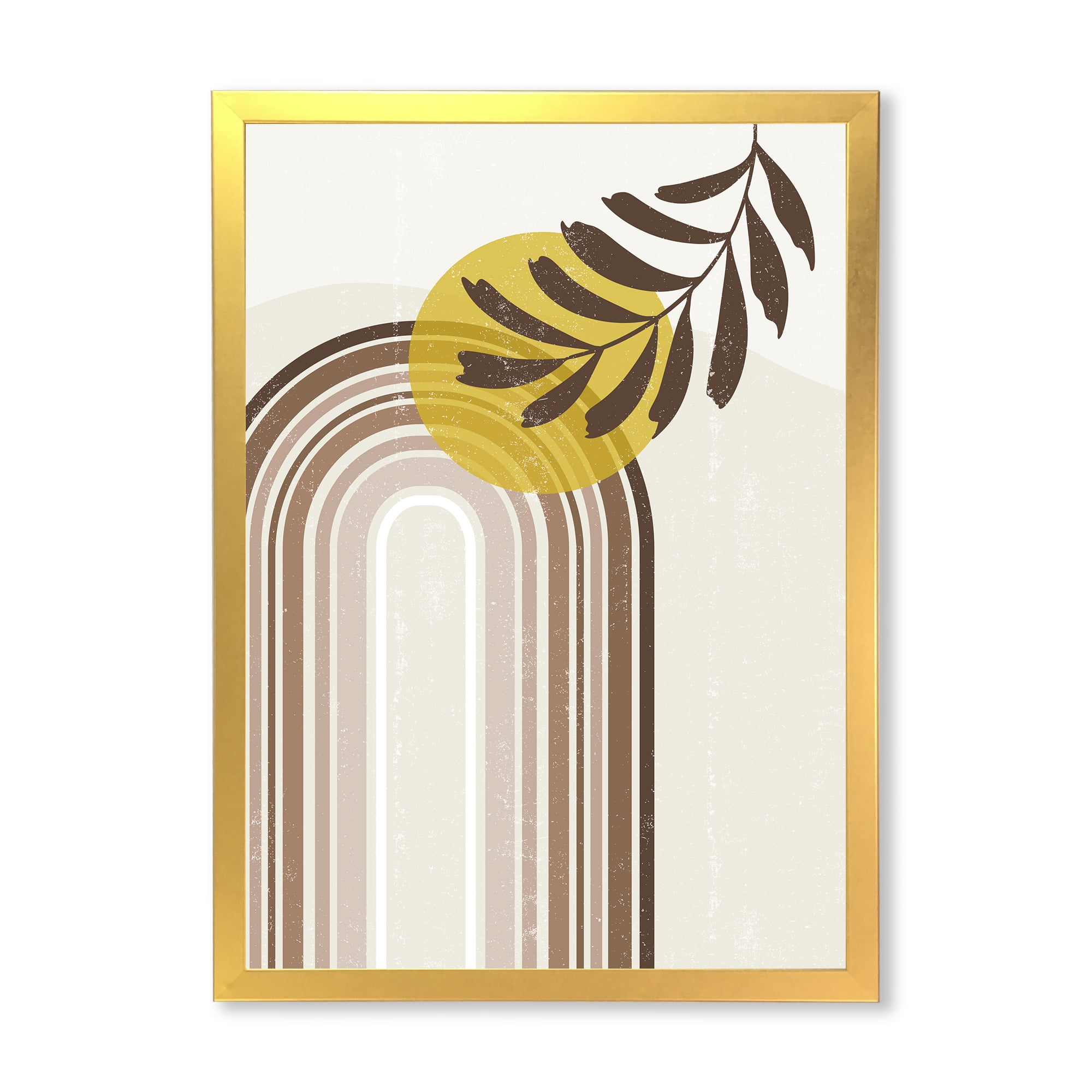 Designart 'Abstract Moon and Sun With Leaf In Earth Tones' Modern Framed Art Print